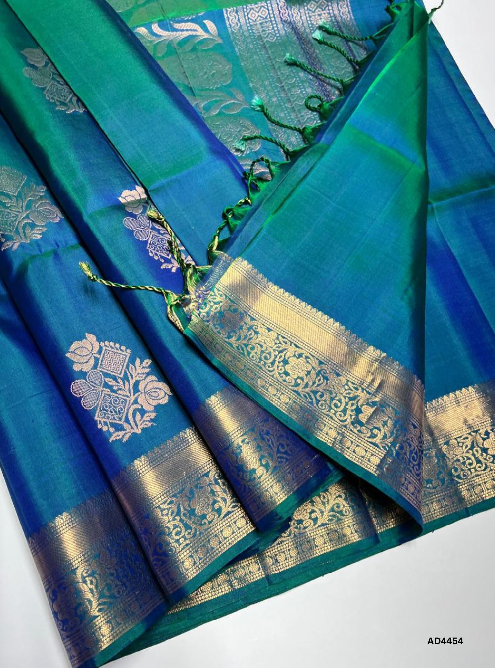 Peacock Blue - Kanchi Border Soft Silk Saree