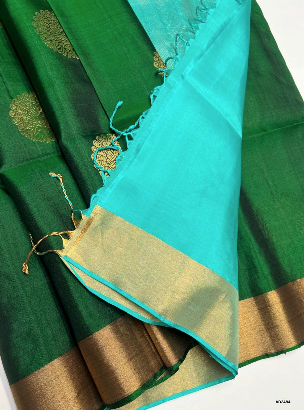 Bottle Green & Aqua - Soft Silk Saree