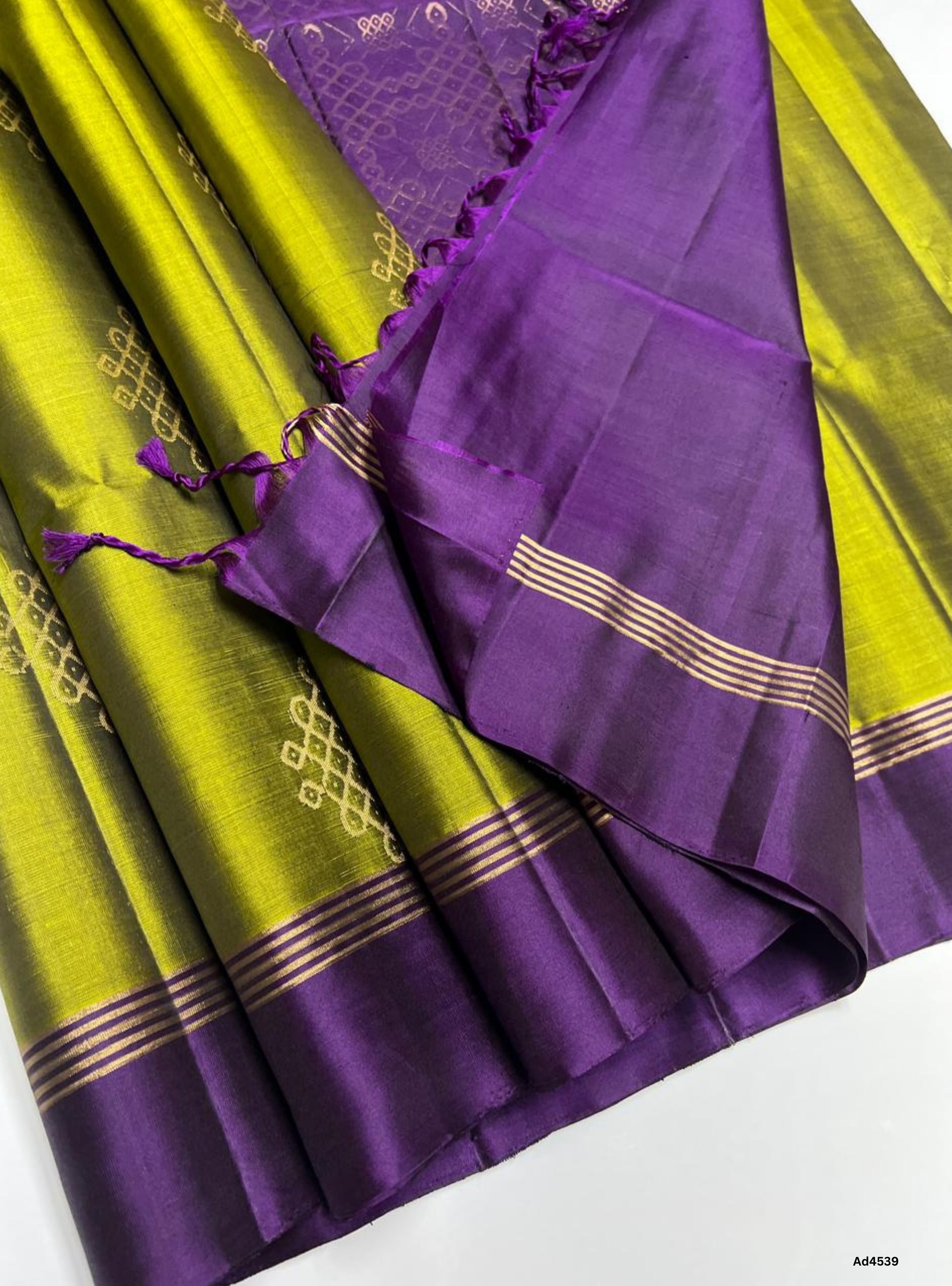 Olive Green & Puple - Kolam Soft Silk Saree