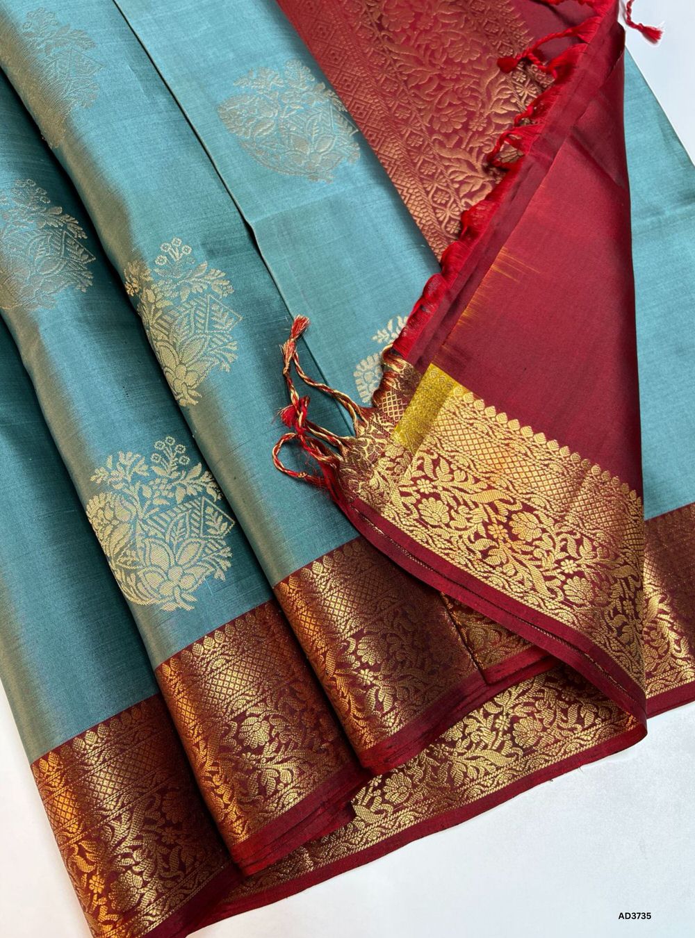 Teal & Maroon - Soft Silk Saree Minor Damage