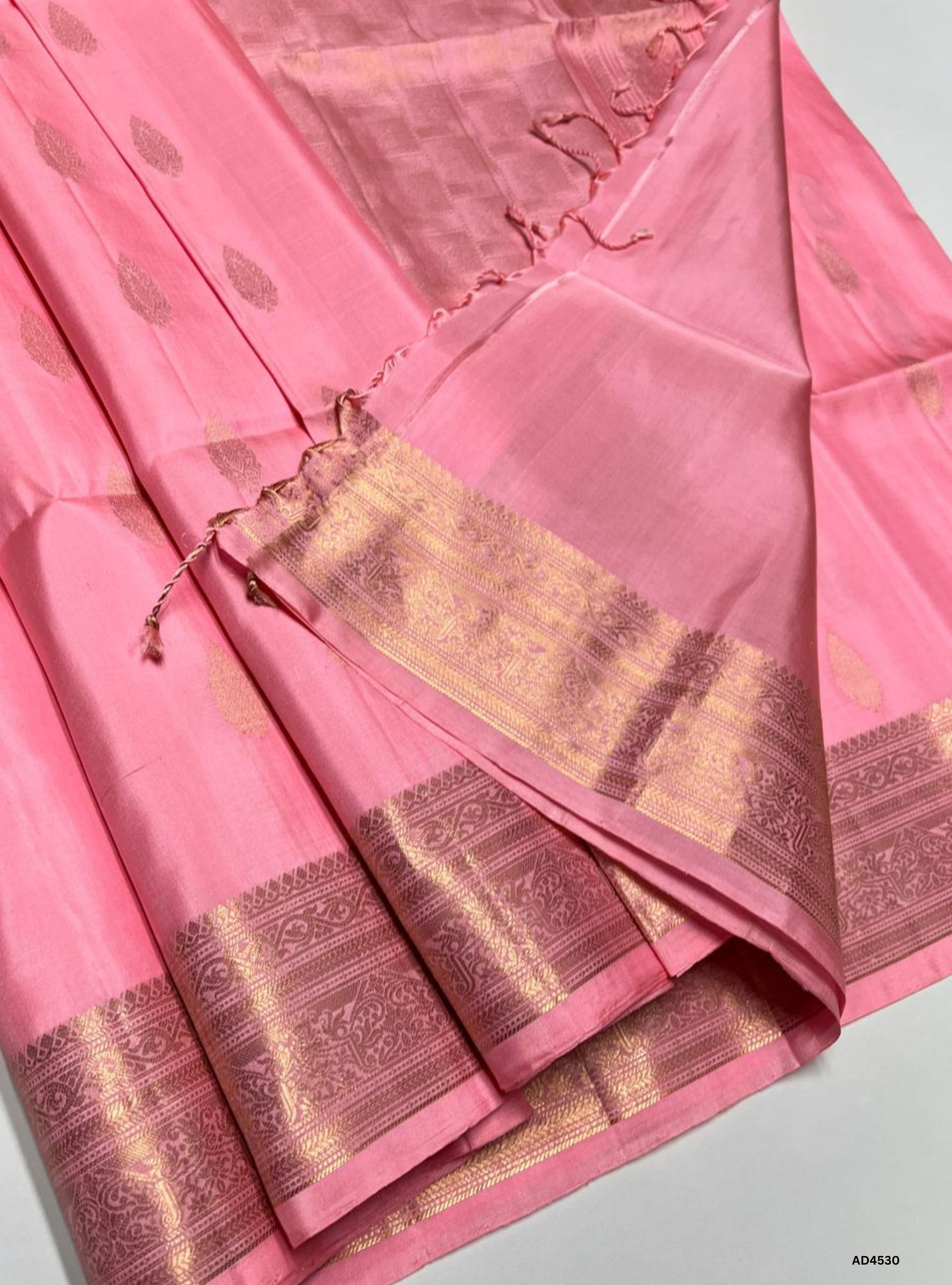 Baby Pink - Kanchi Border Soft Silk Saree