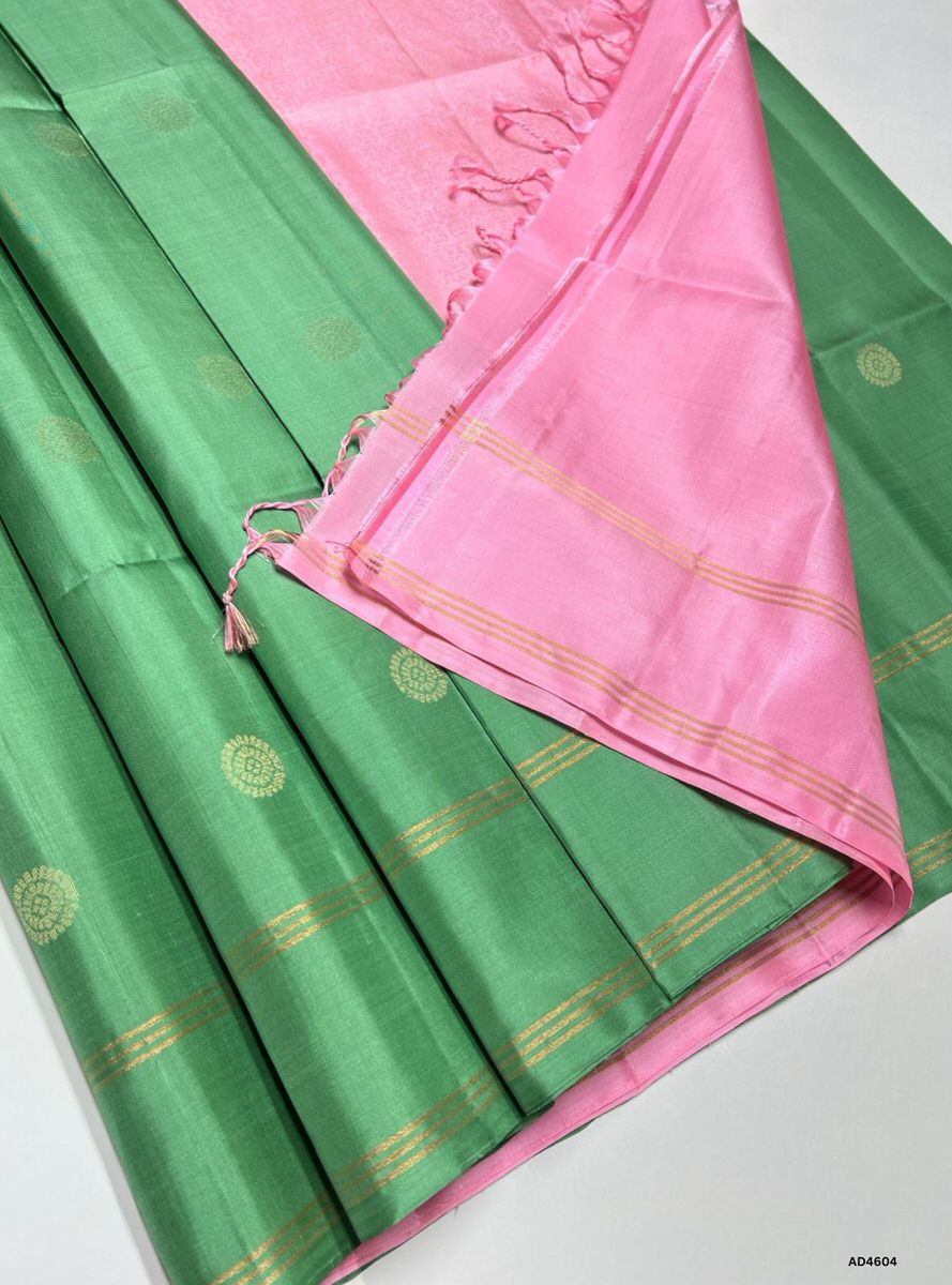 Pista Green & Pink - Soft Silk Saree