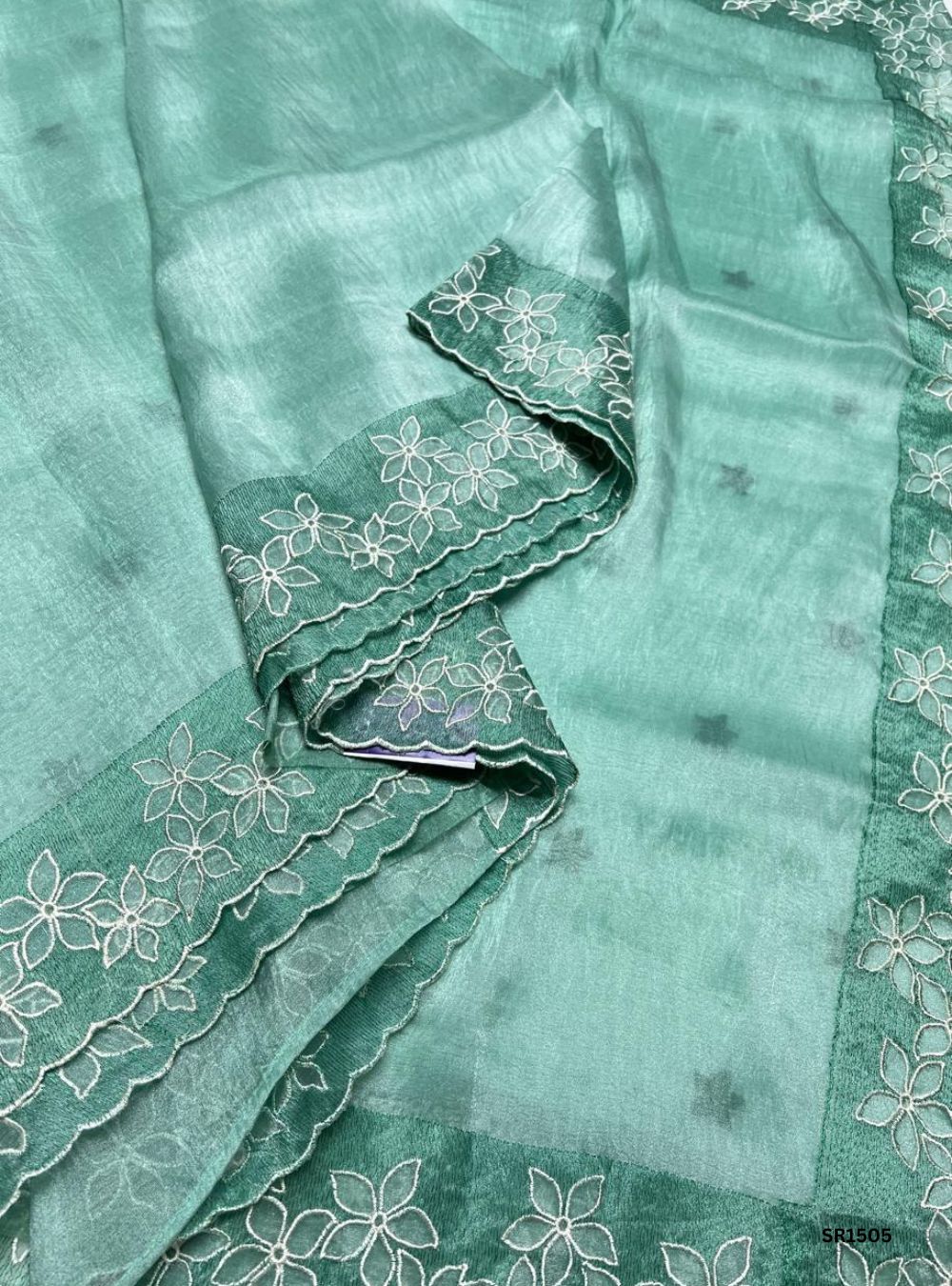 Aqua Green - Organza Embroided Saree