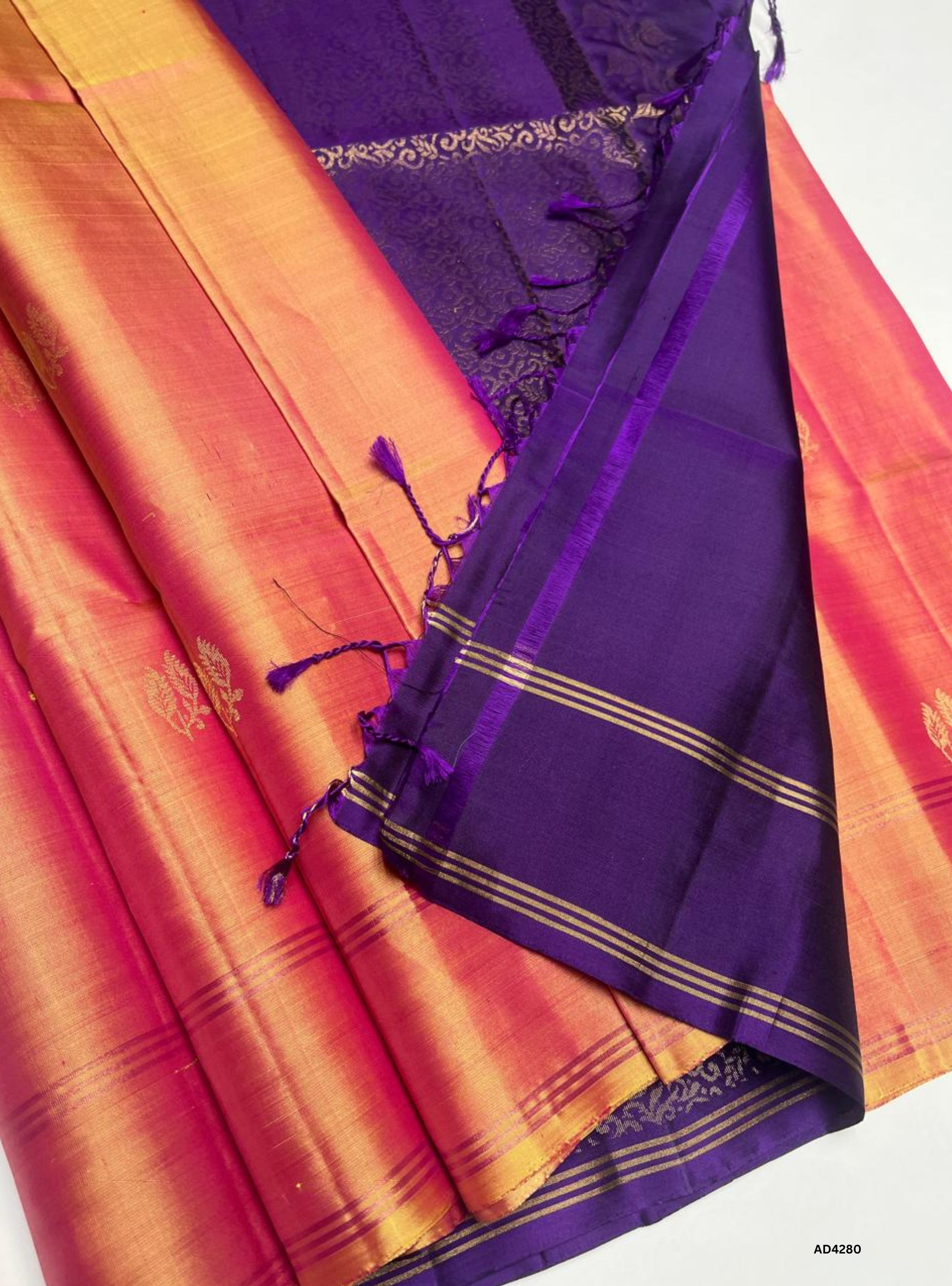 Dual Tone Gold & Purple - Soft Silk Saree