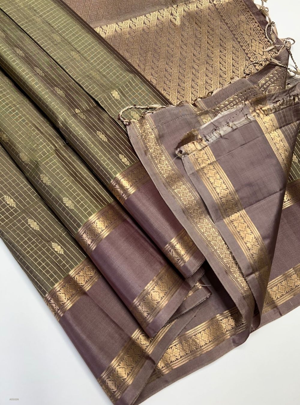 Olive Green & Mauve Brown - Soft Silk Saree