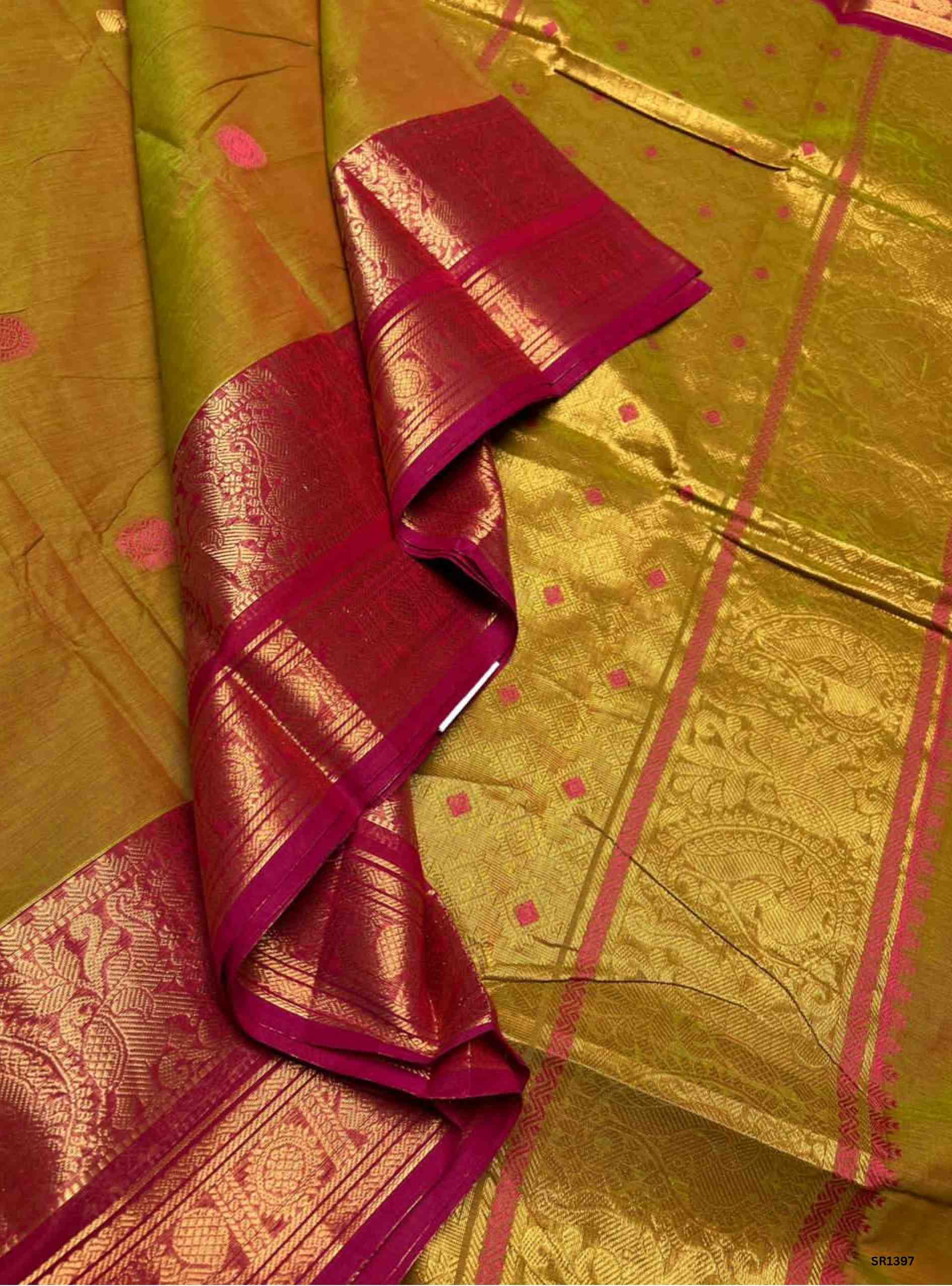 Mehandi Green & Pink - Kanchi Cotton Saree