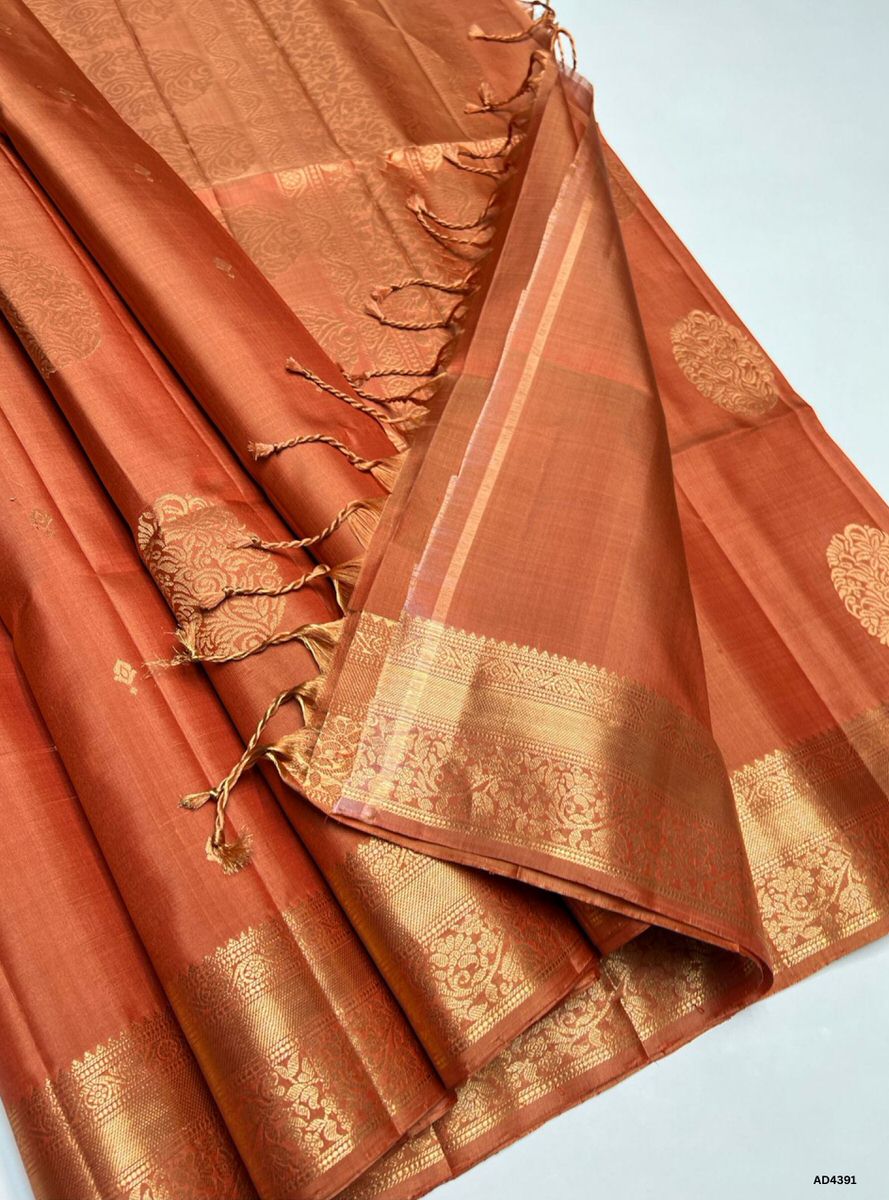 Dark Coral - Kanchi Border Soft Silk Saree