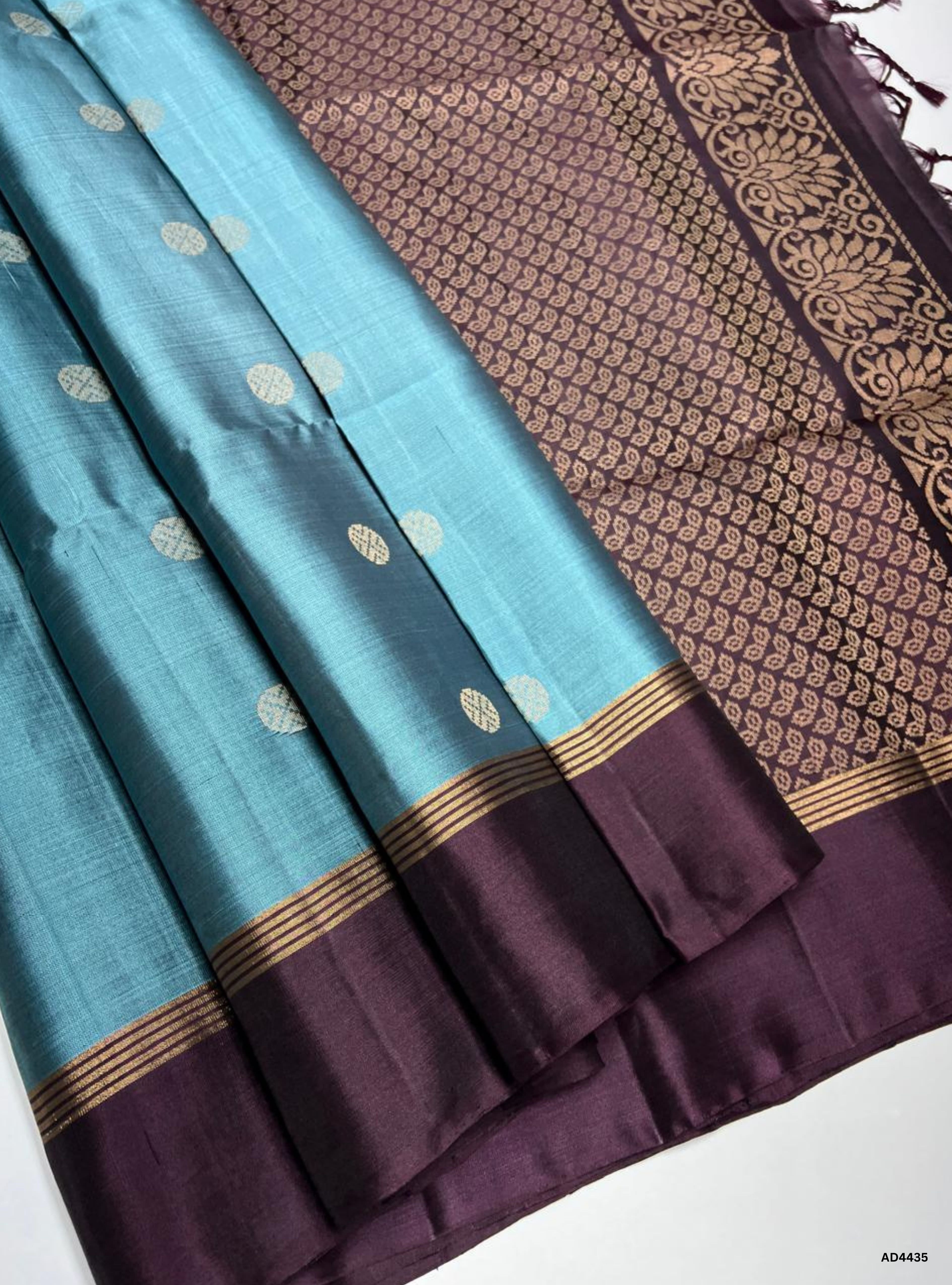 Teal Blue & Coffee Brown - Soft Silk Saree