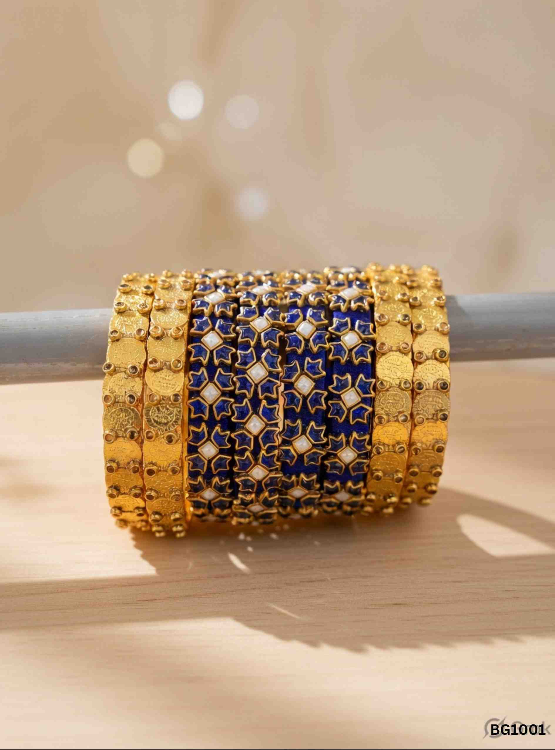 Gold & Blue - Coin & Kundan Bangle Set
