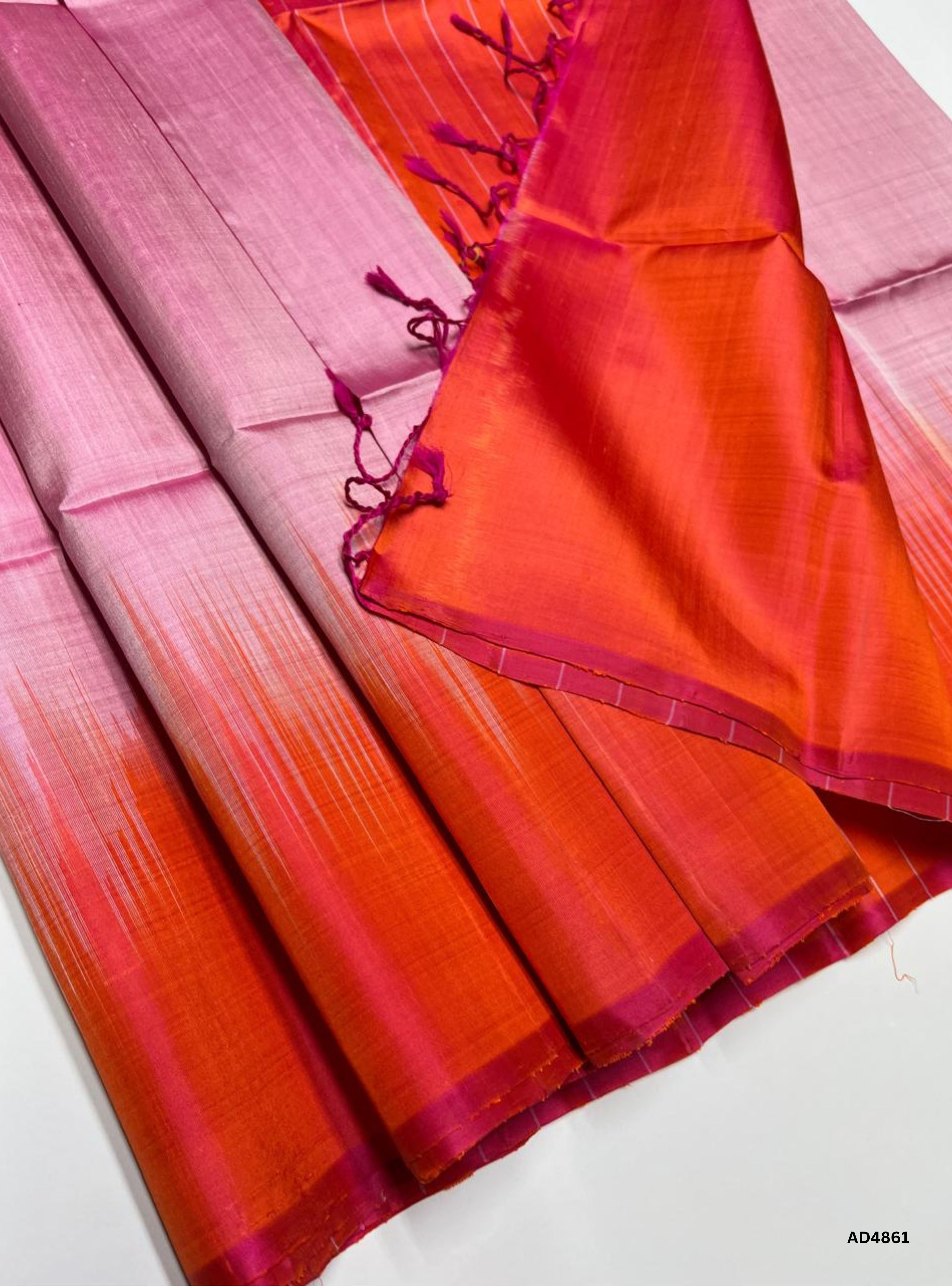 Rose Mil & Orange - Plain Contrast Soft Silk Saree