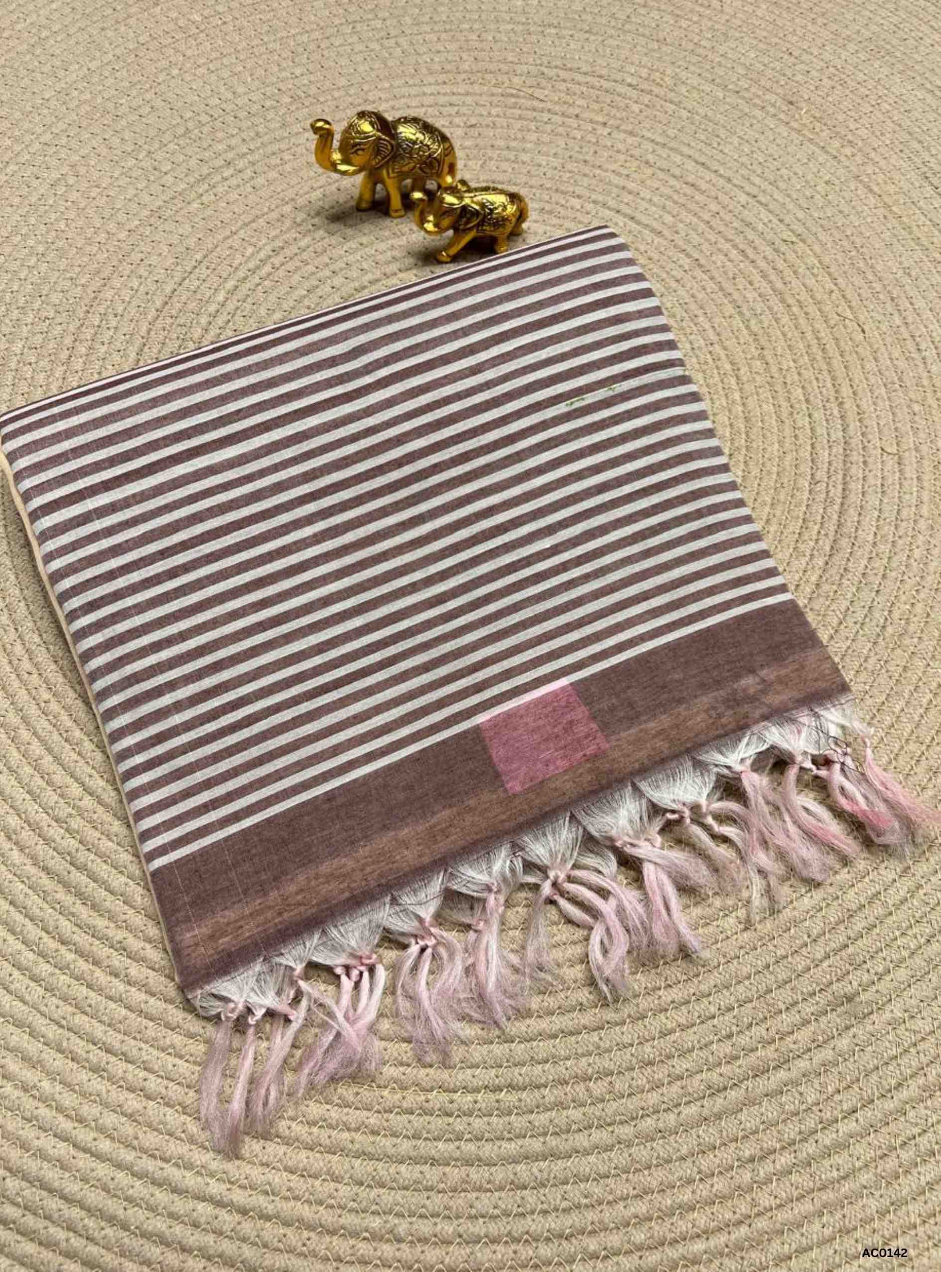 Sandalwood & Lilac - Kora Cotton Saree