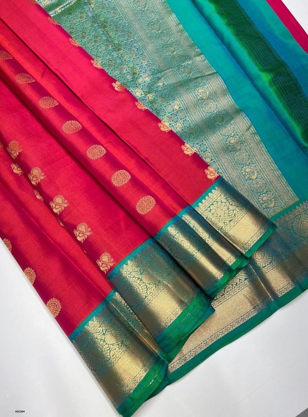 Radish Red & Green - Soft Silk Saree