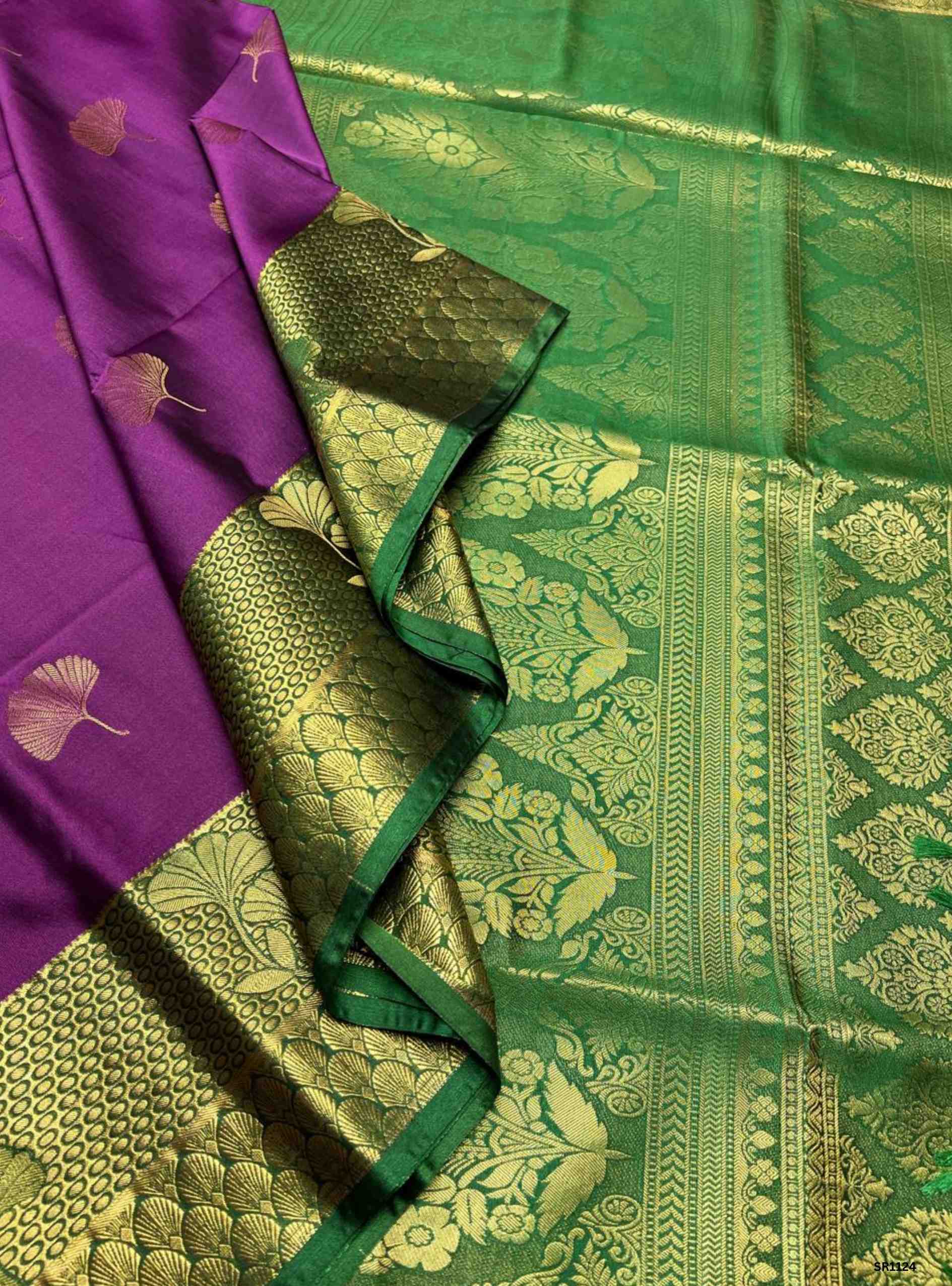 Purple & Green - Semi Silk Saree