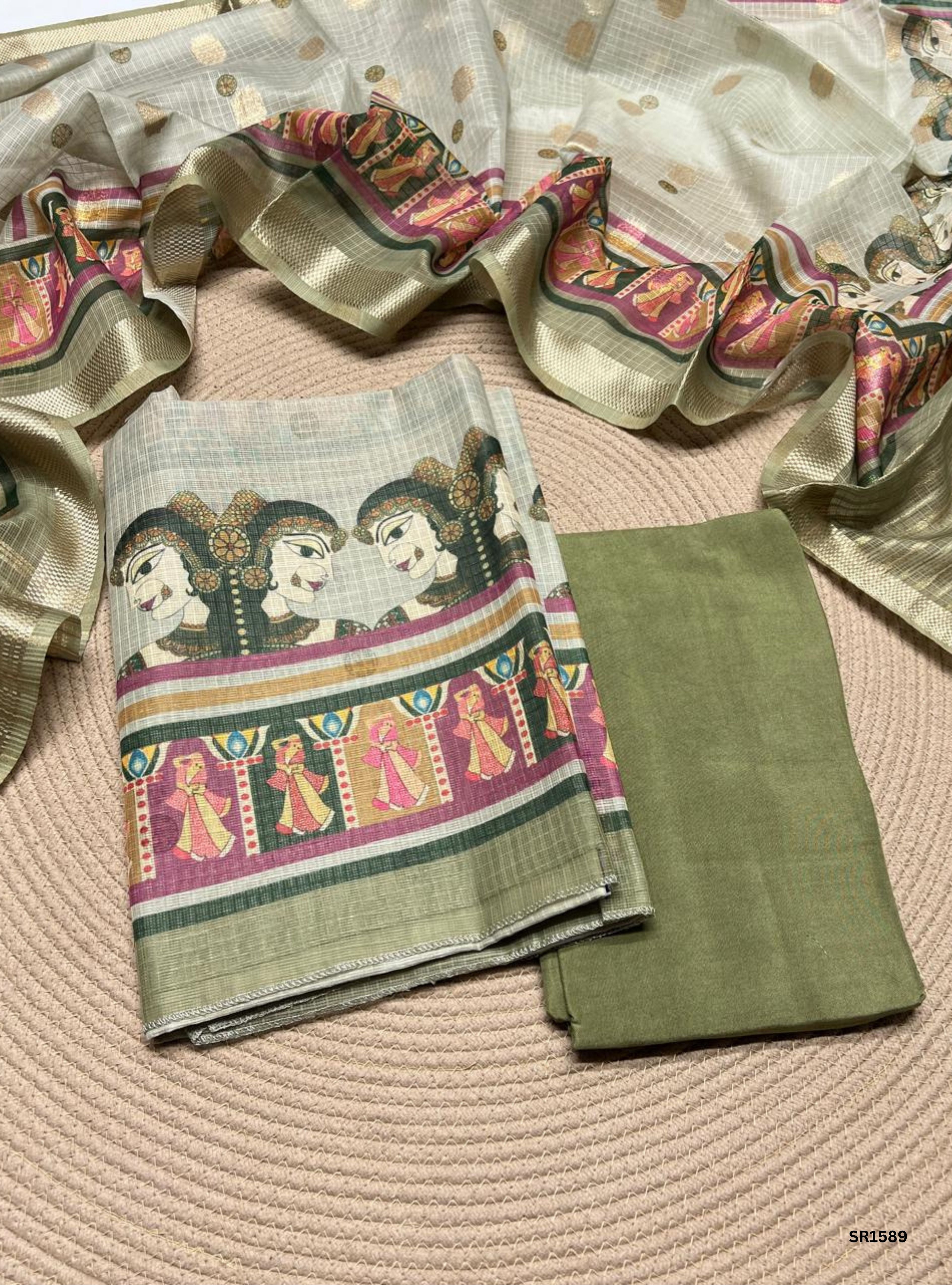 Green - Kota Cotton Unstiched Suit 3 Pc Set