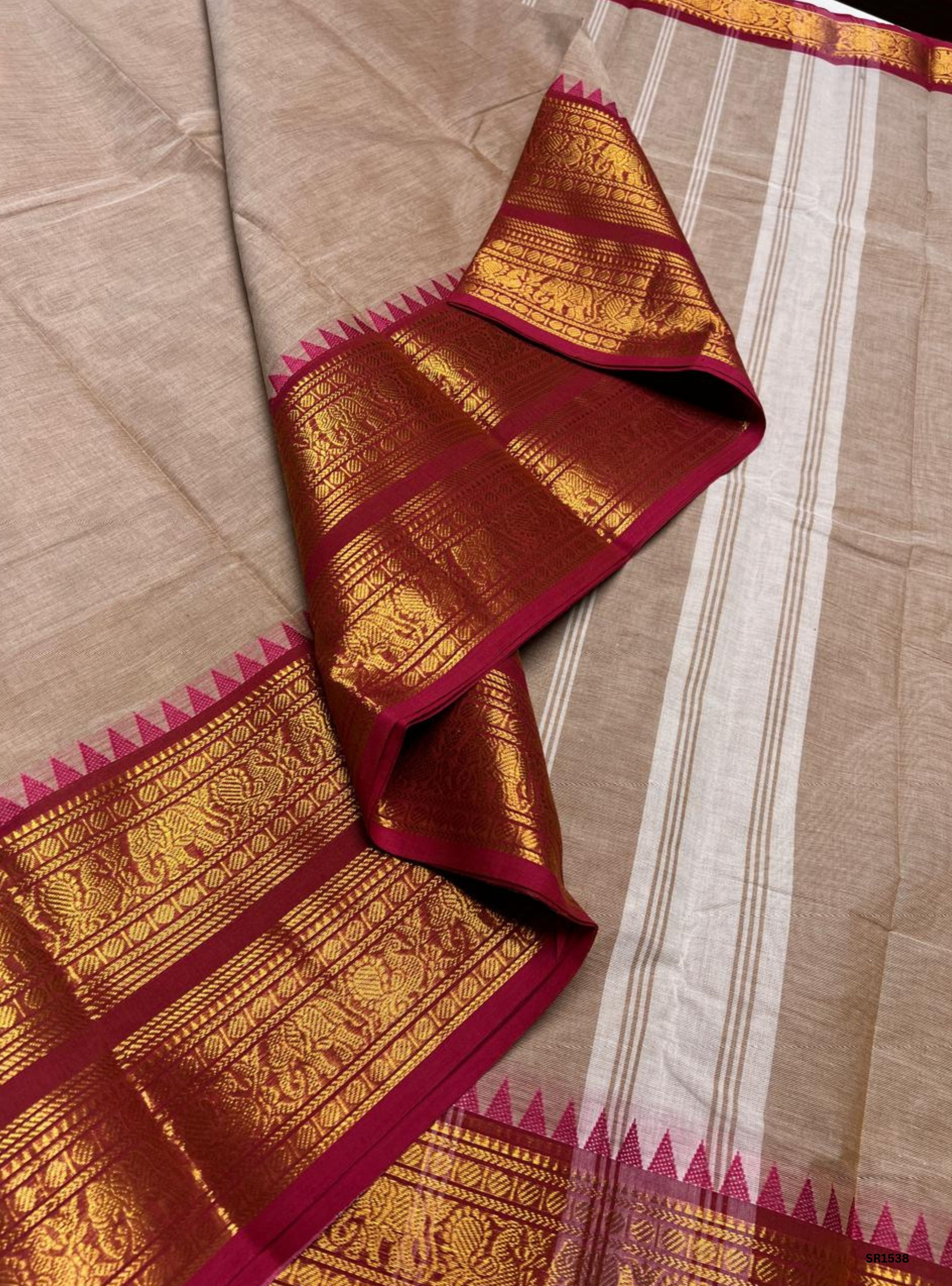 Beige & Pink - Kanchi Cotton Saree