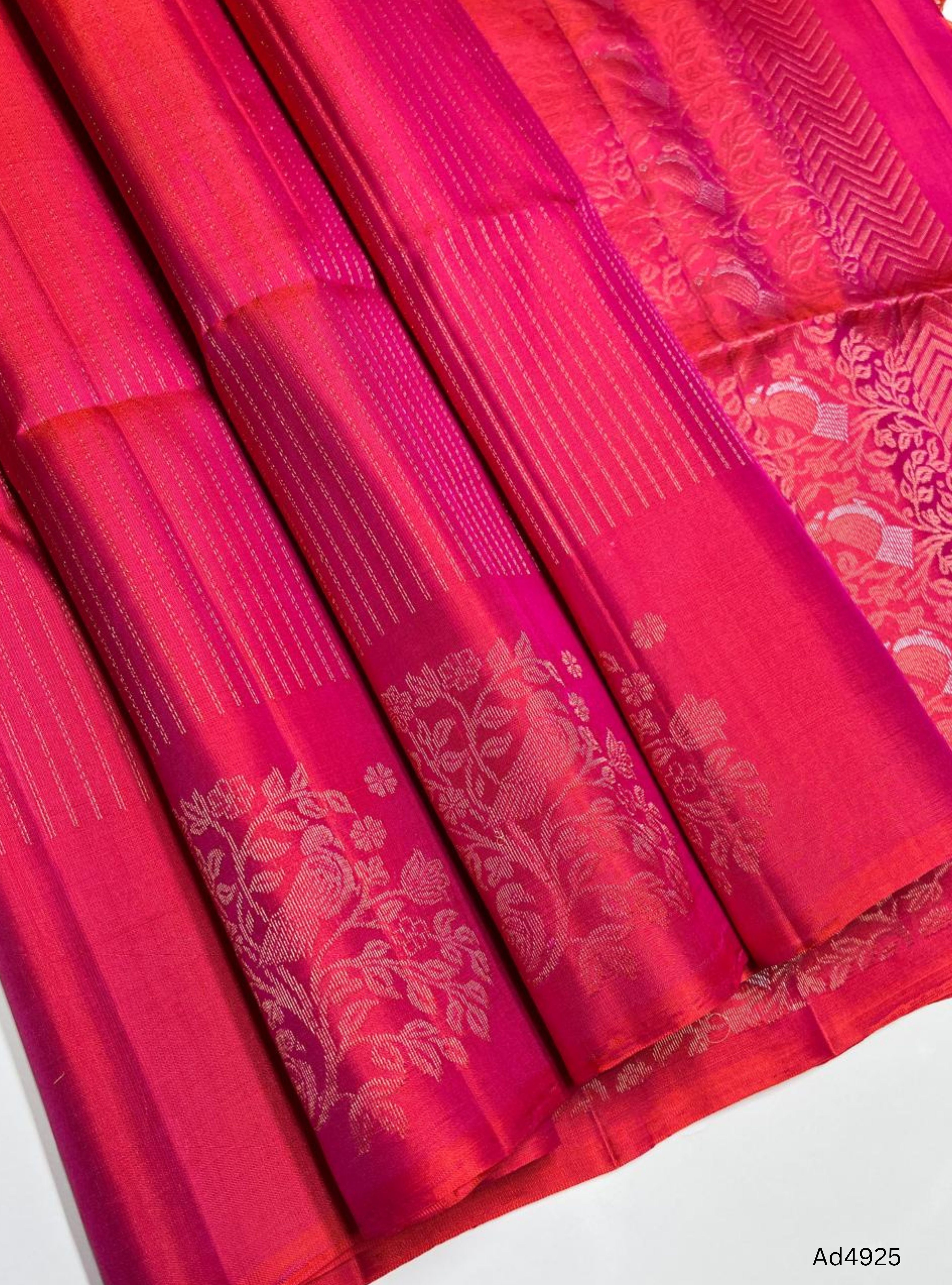 Orangish Pink - Vairaoosi Fancy Border Soft Silk Saree