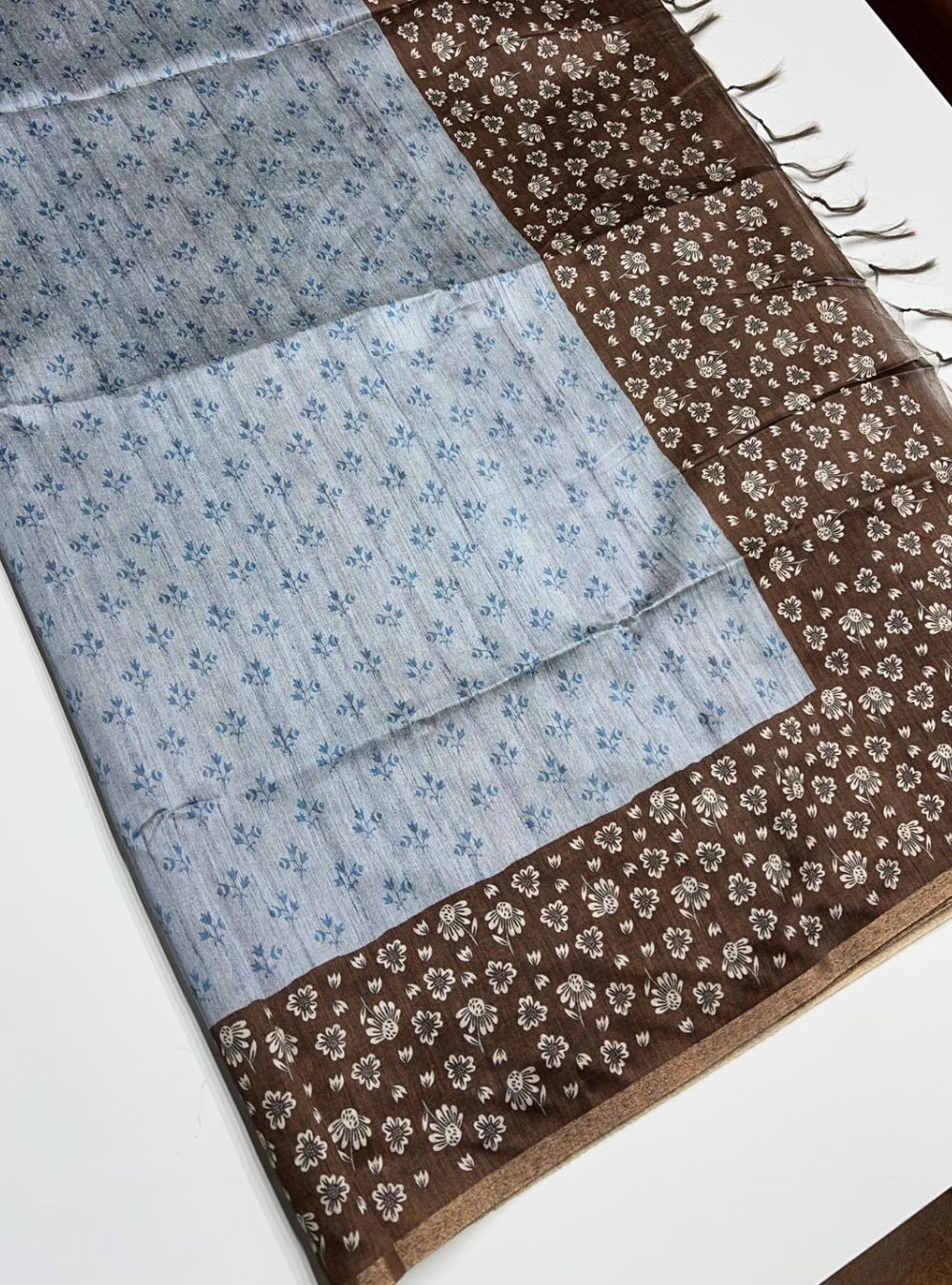 Grey & Brown - Chanderi Saree