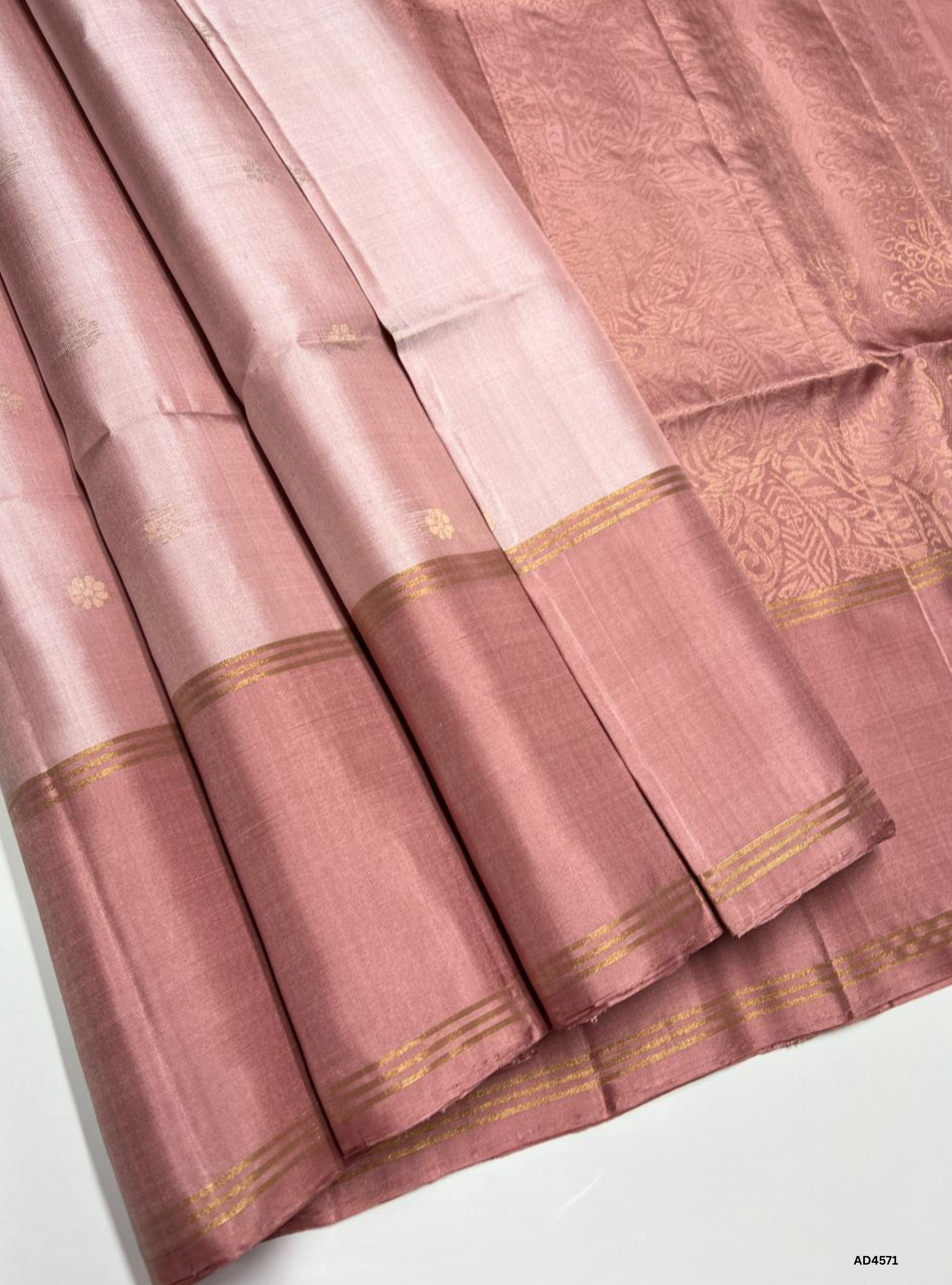 Cream & Peach - Soft Silk Saree
