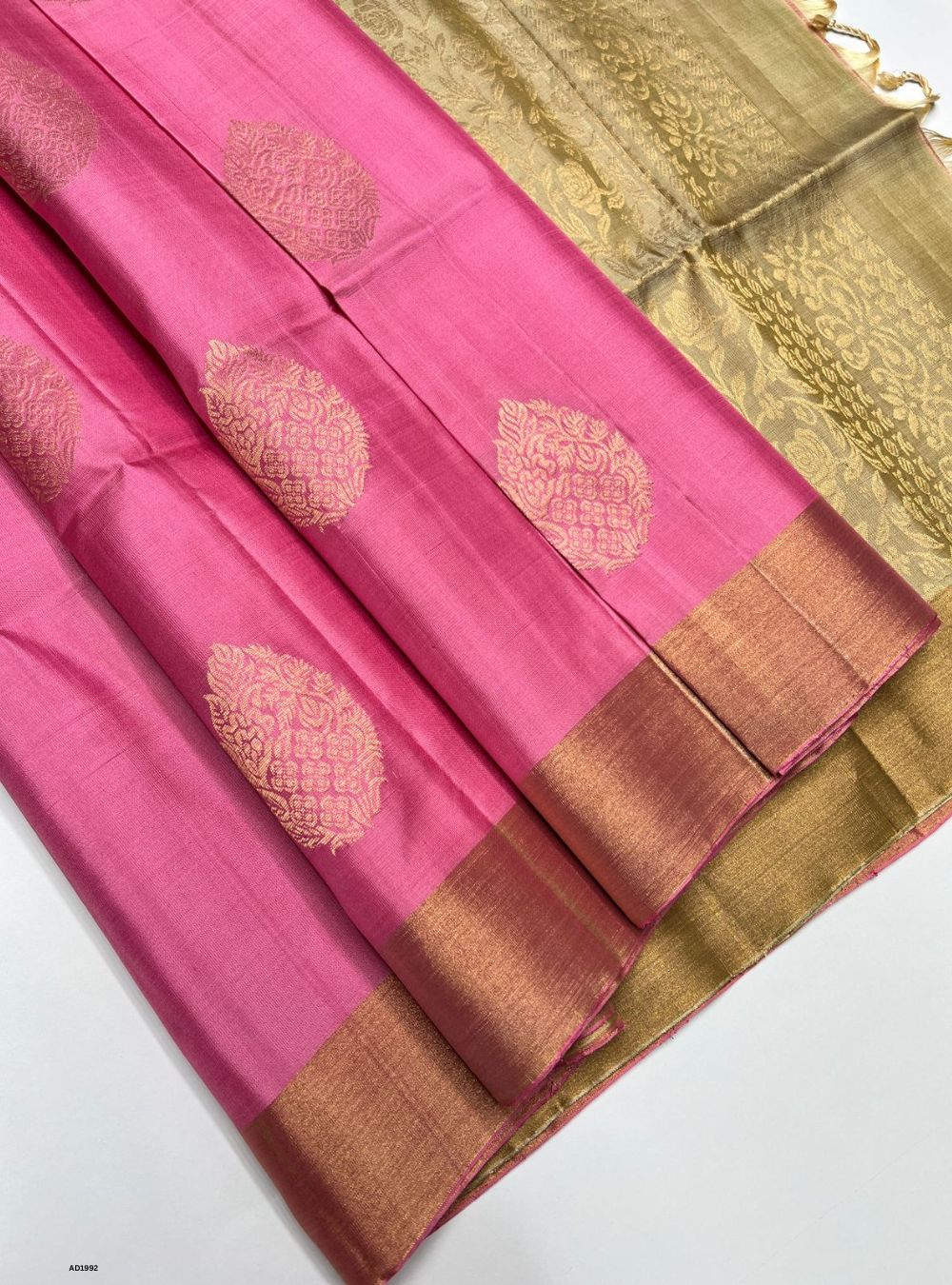 Baby Pink & Sandal - Soft Silk Saree