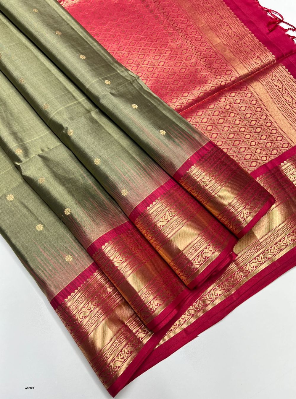Moss Green & Pink - Soft Silk Saree