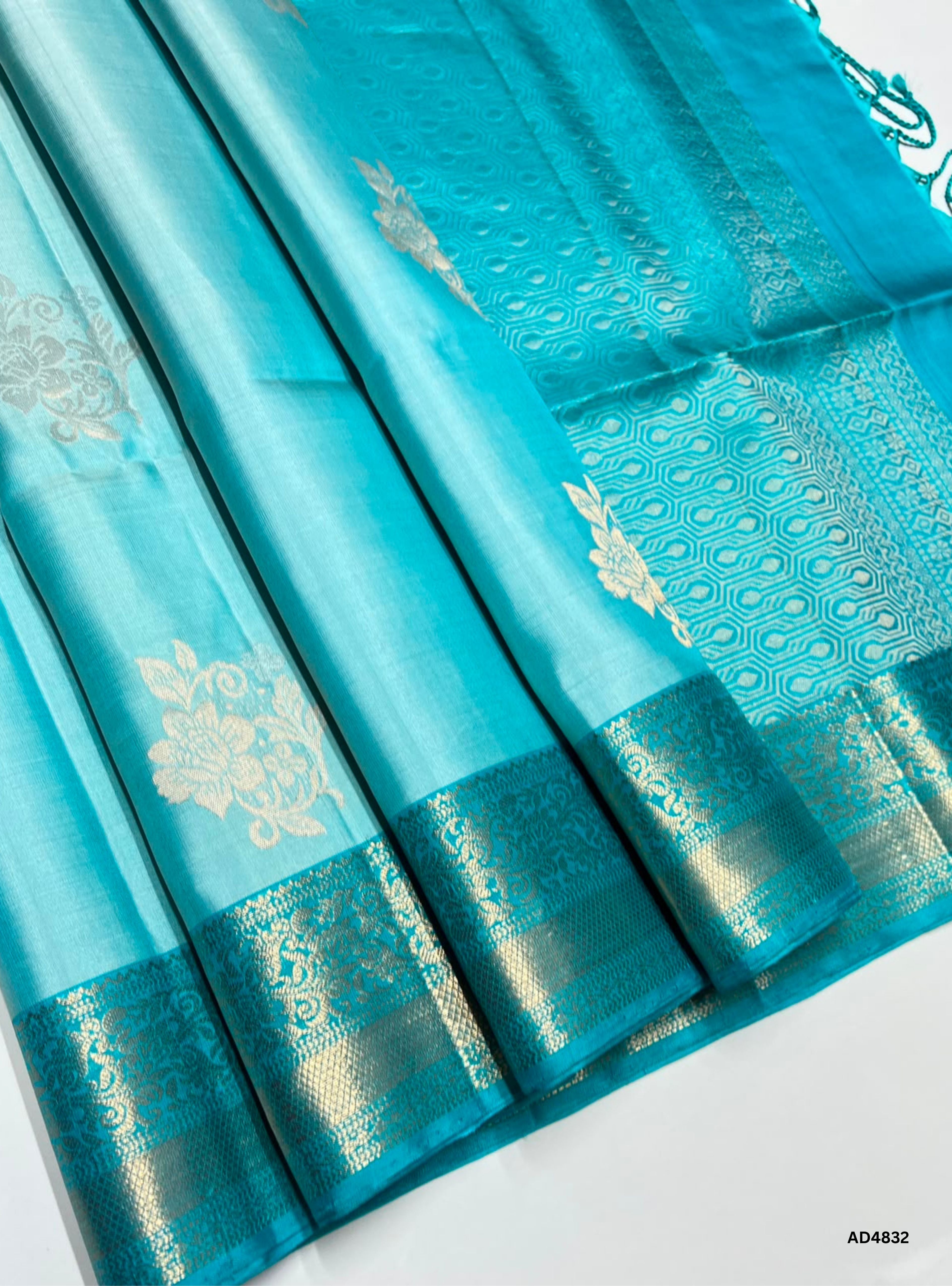 Ice Blue - Kanchi Border Soft Silk Saree