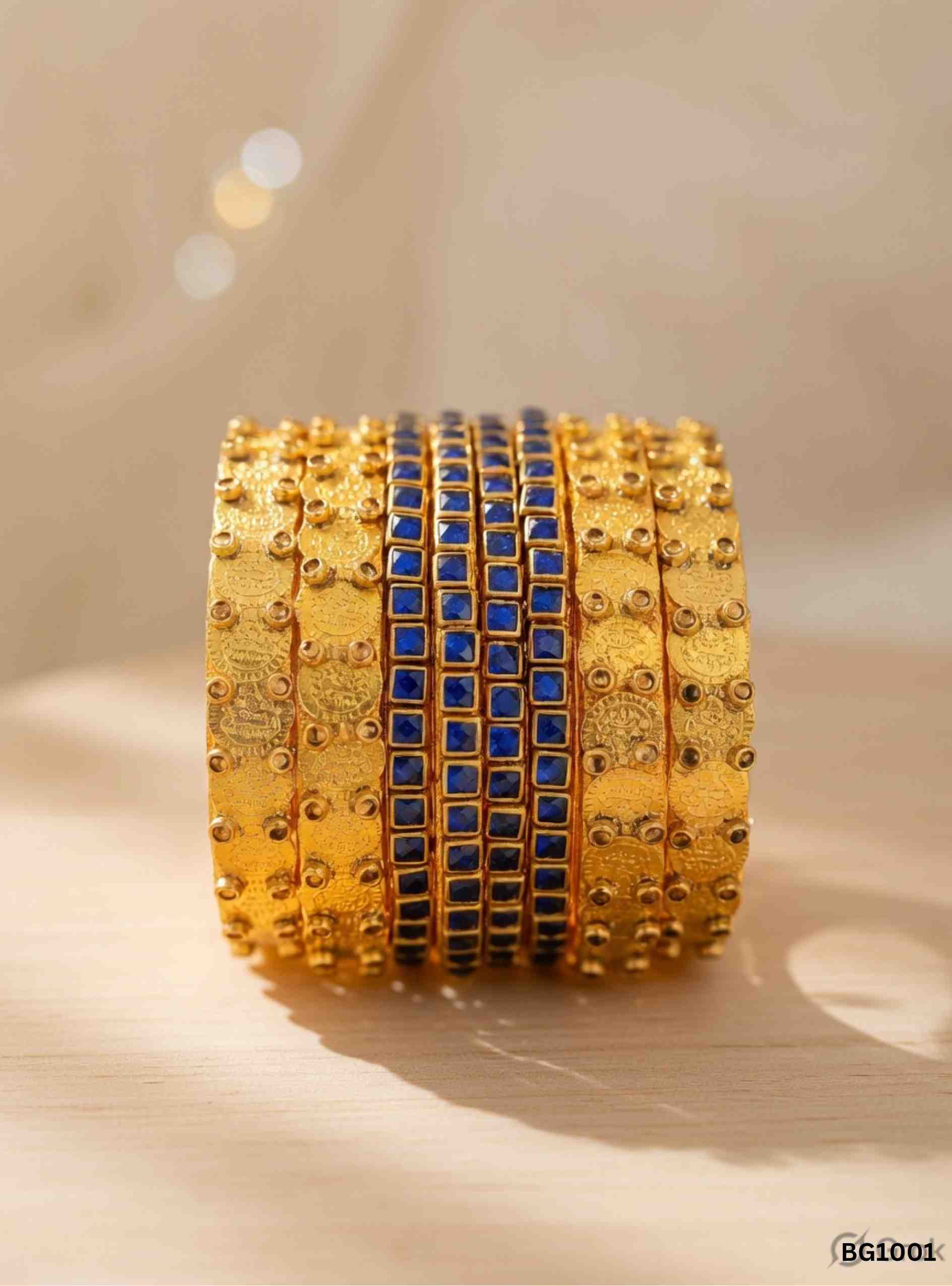 Gold & Blue - Coin & Kundan Bangle Set
