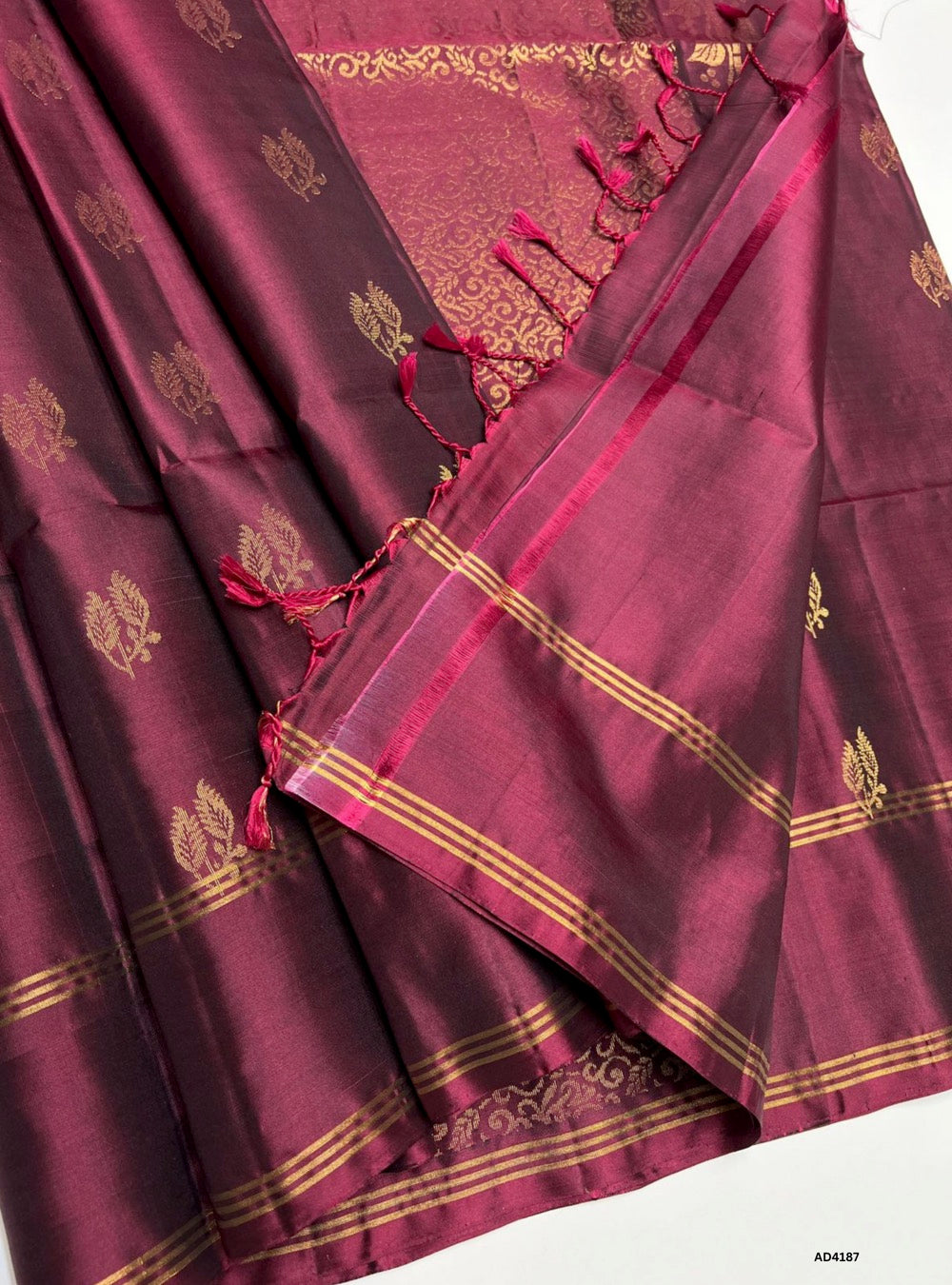 Deep Burgundy - Soft Silk Saree Minor Damage