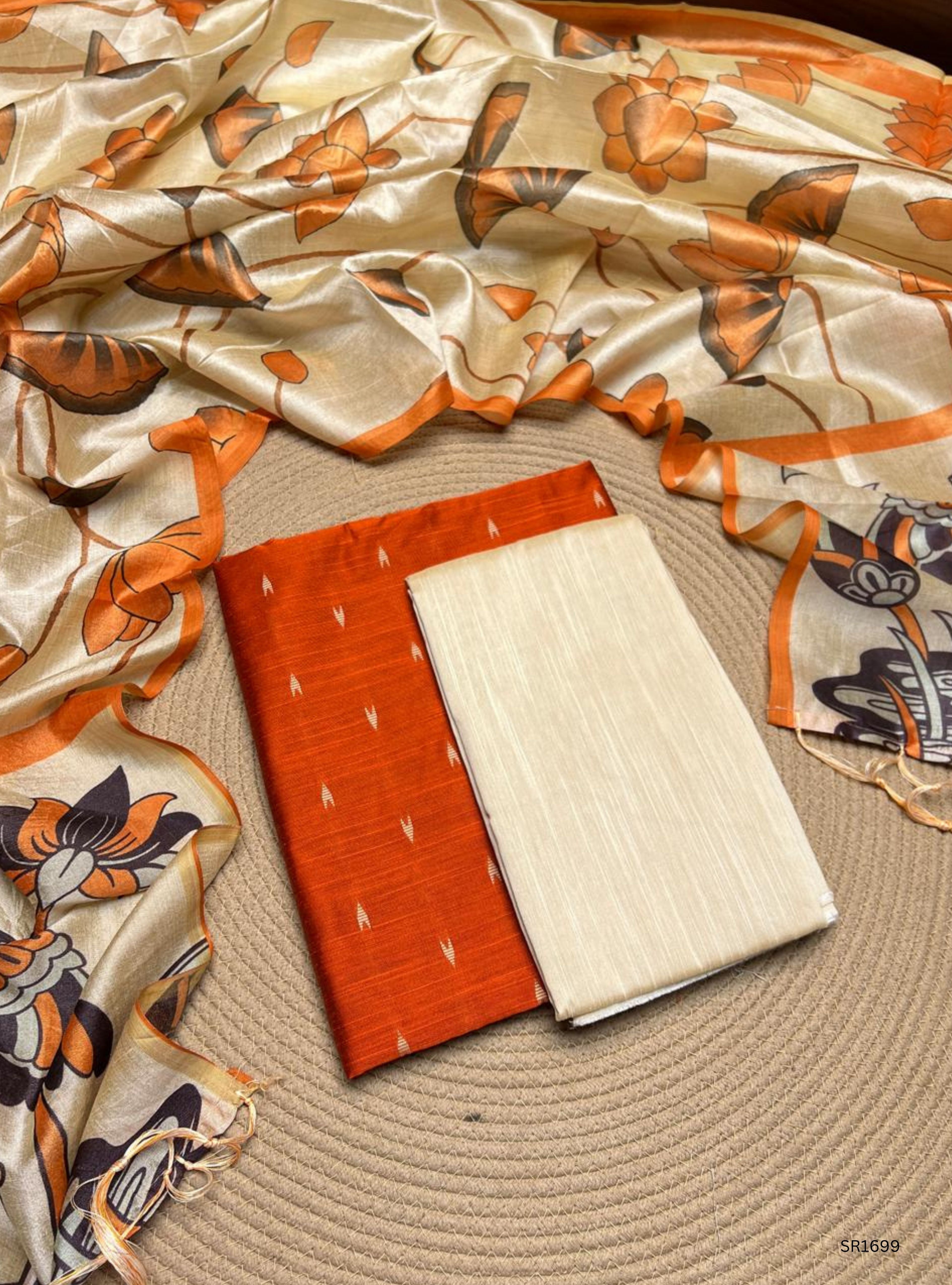 Orange - Raw Silk Unstiched Suit 3 Pc Set