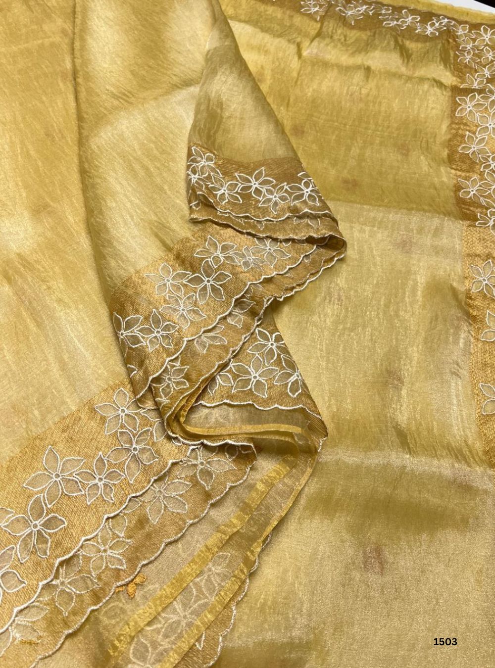 Golden Yellow - Organza Embroided Saree