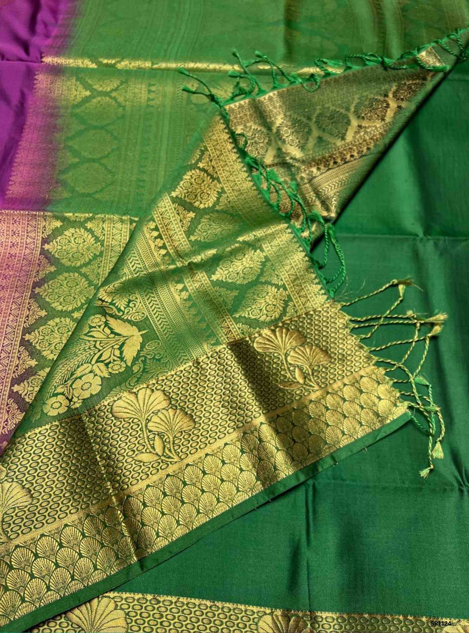 Purple & Green - Semi Silk Saree