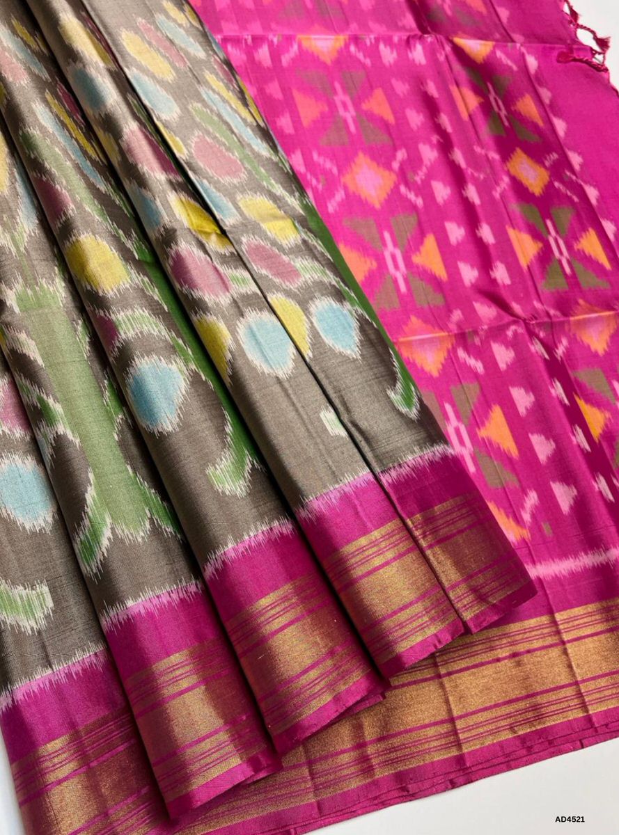 Dark Champagne & Pink - Pochampally Soft Silk saree