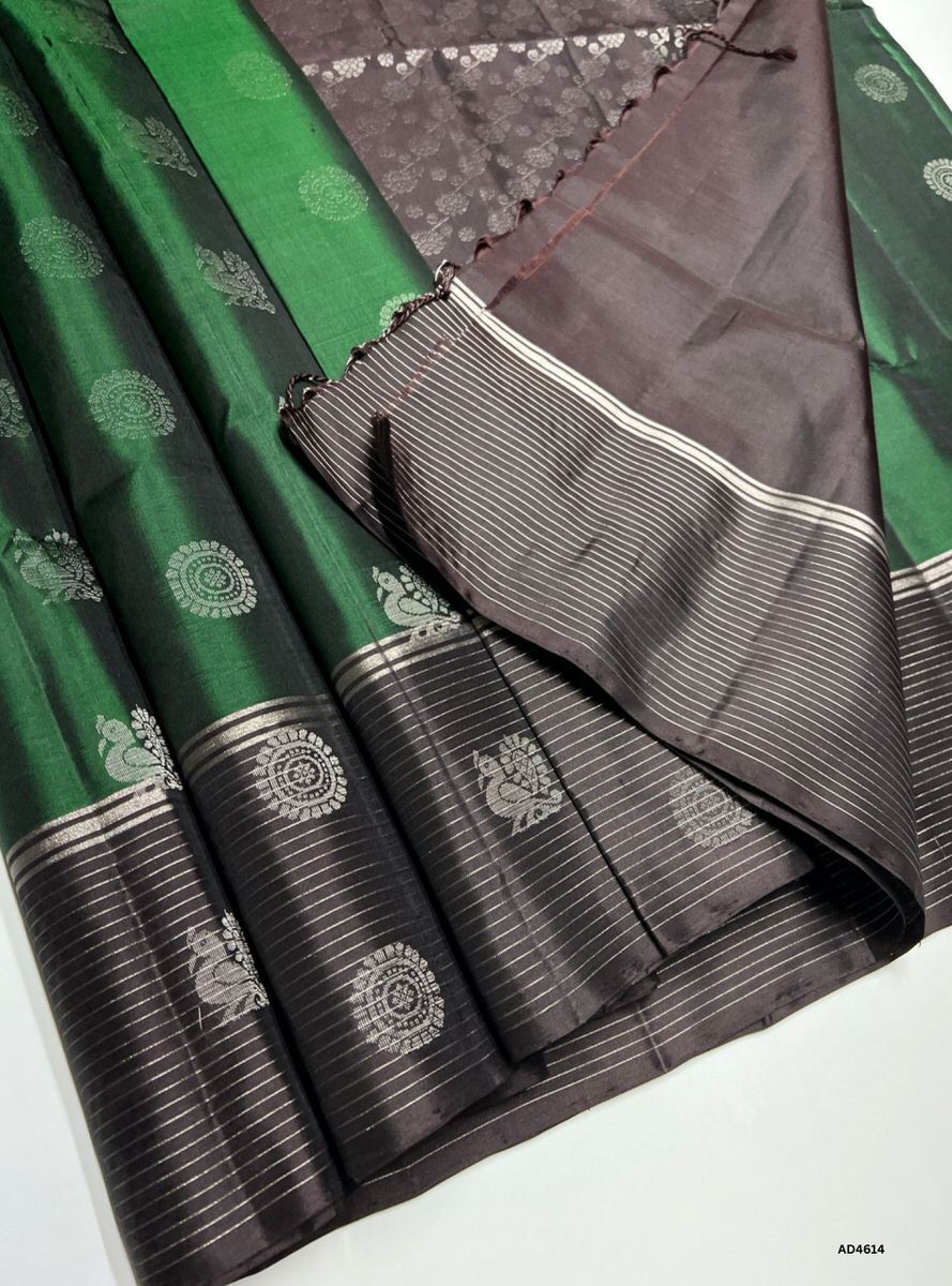 Green & Coffee Brown -Soft Silk Saree