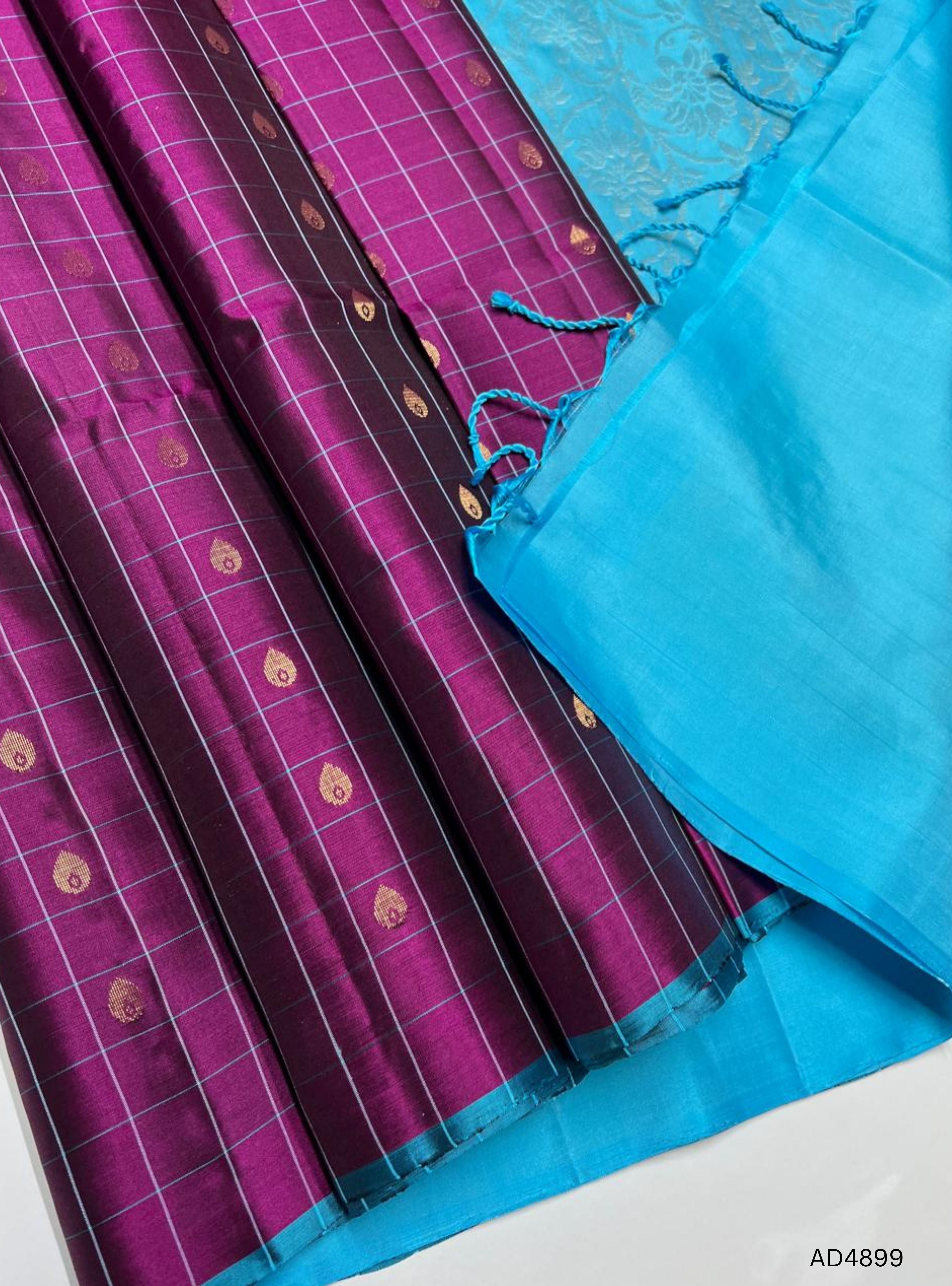 Jam & Sky Blue - Checkerd Soft Silk Saree
