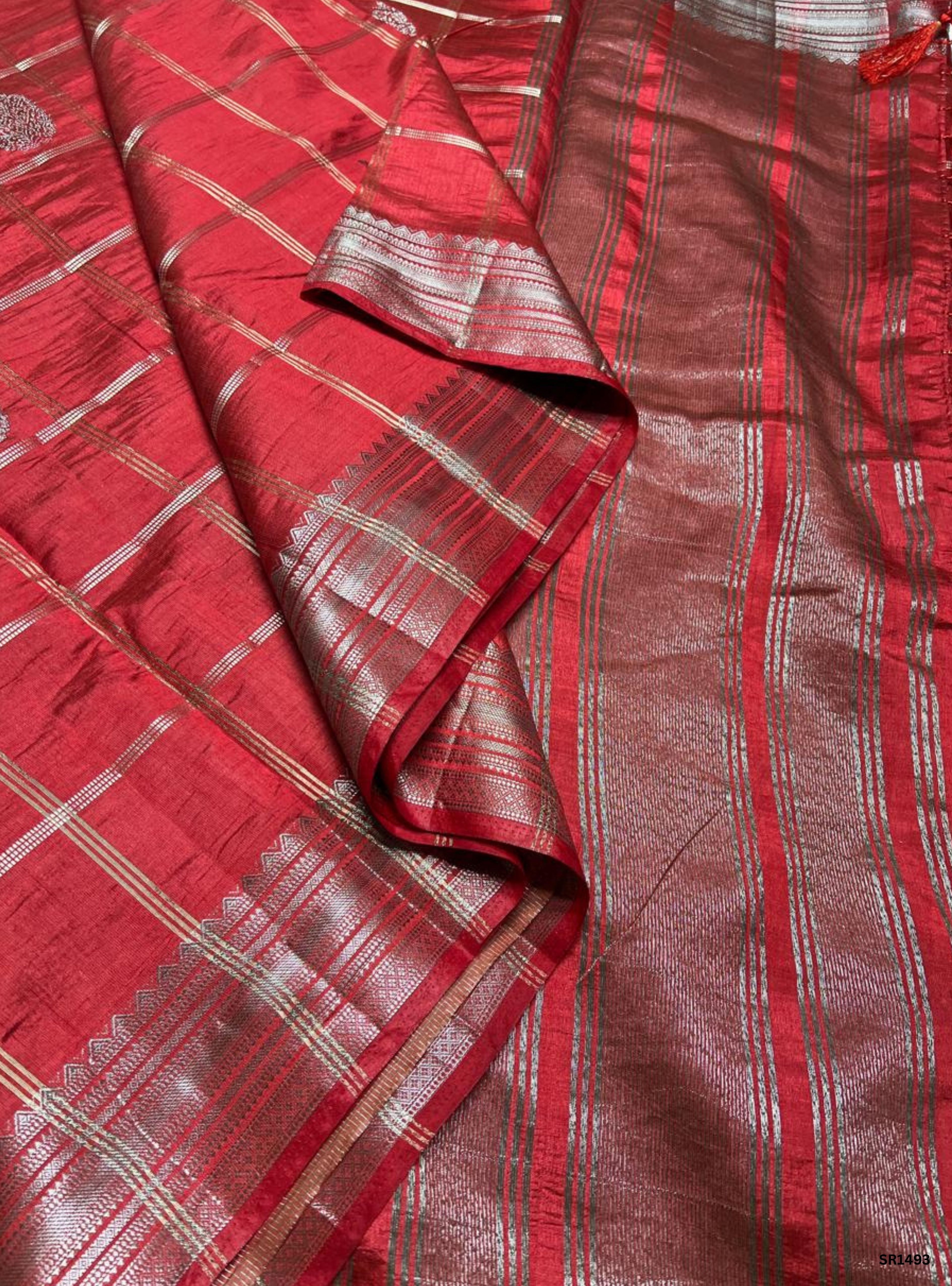 Red - Semi Tussar Saree