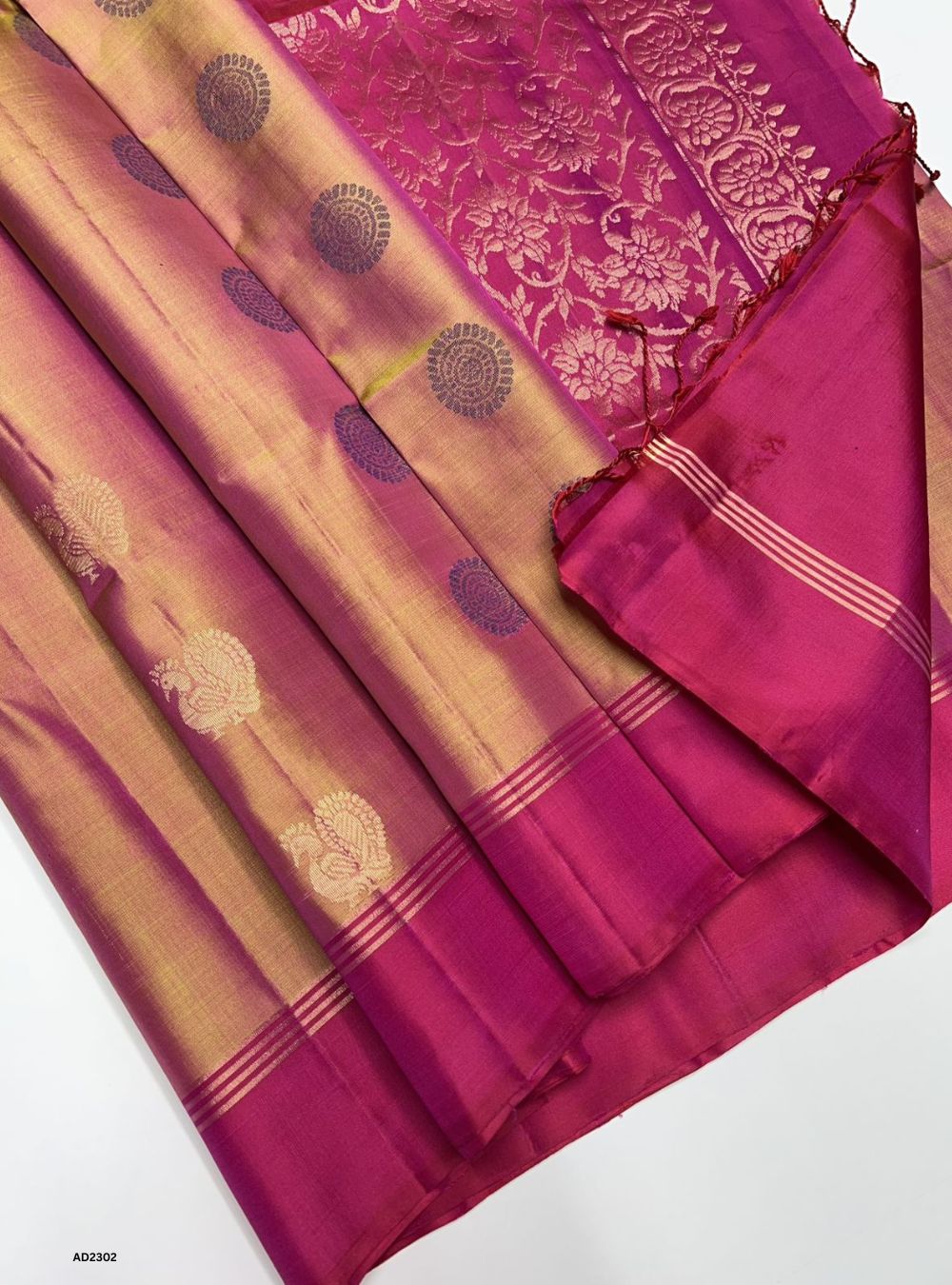 Gold & Pink - Soft Silk Saree