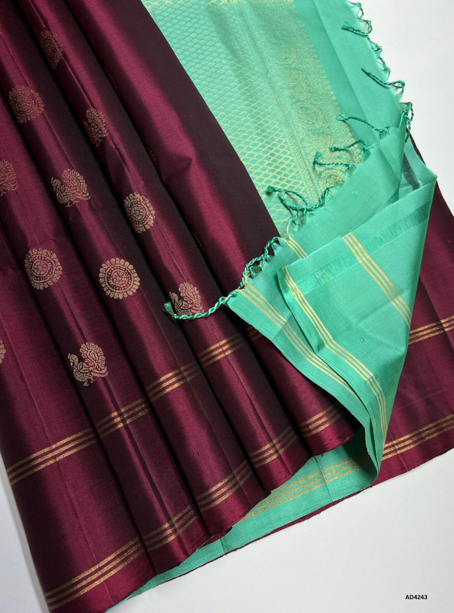 Coffee Brown & Rama Green - Soft Silk Saree