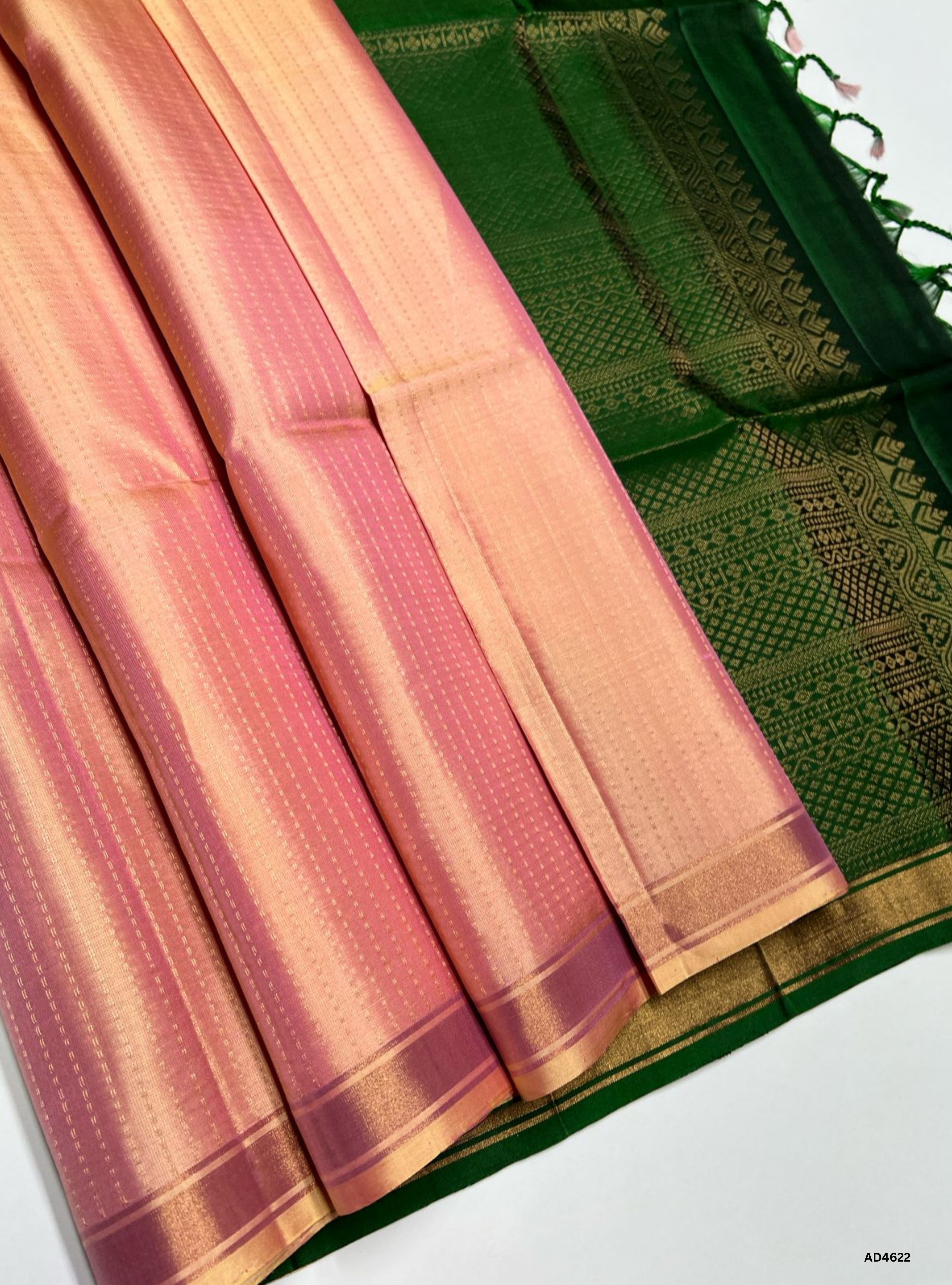 Dual Tone Peach & Green - Vairaoosi Soft Silk Saree