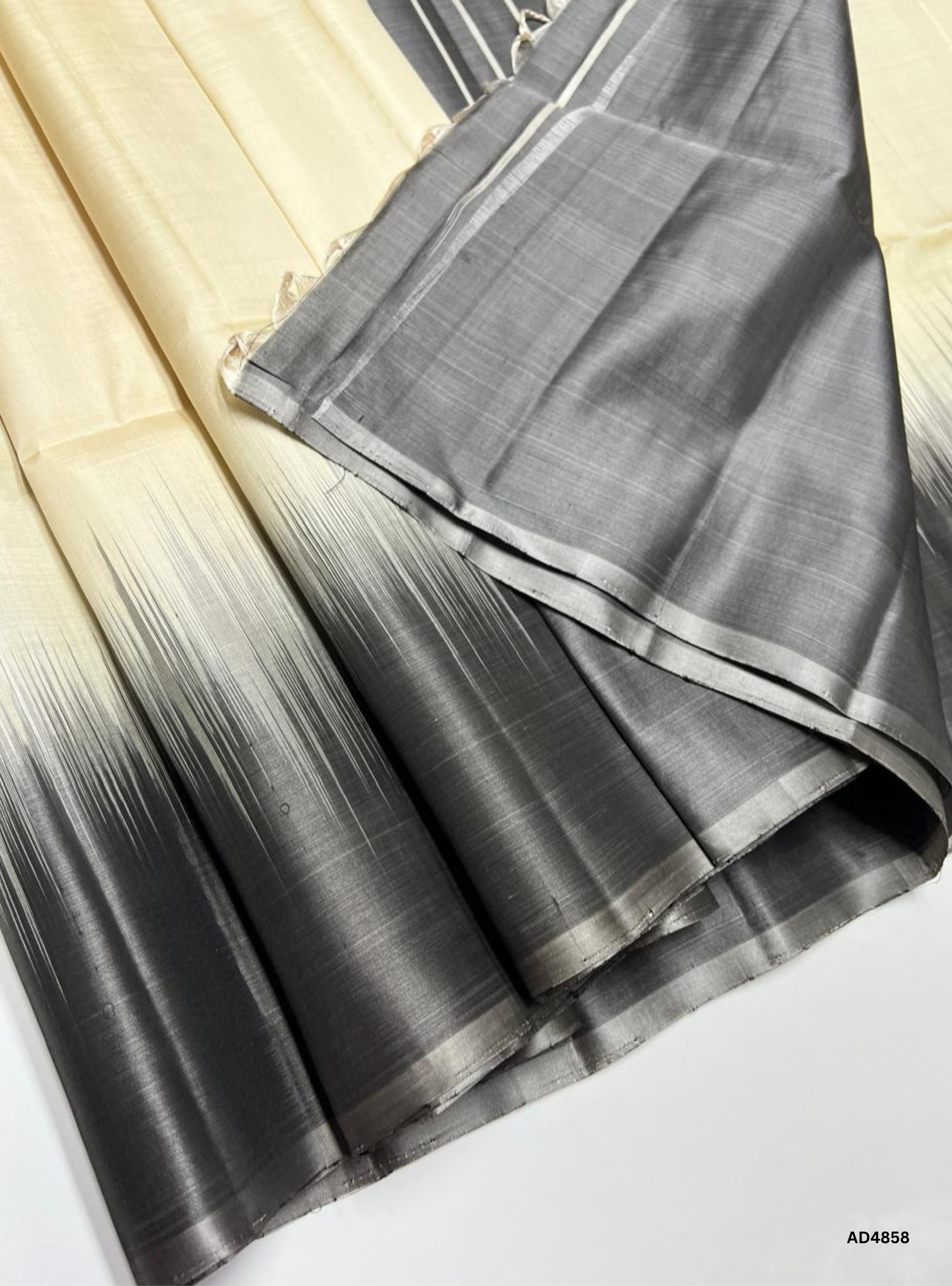 Half White & Black - Plain Contrast Soft Silk Saree