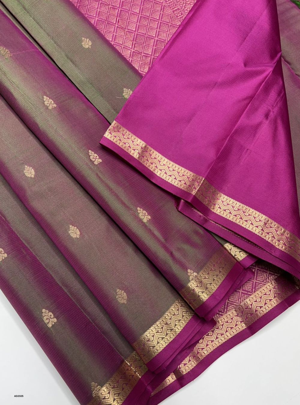 Dual Tone Brown & Magenta  - Soft Silk Saree