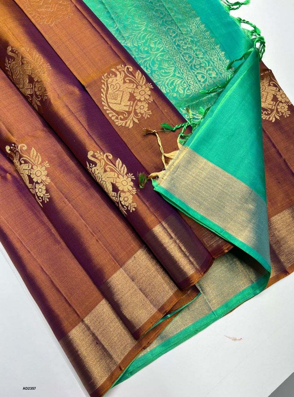 Dual Tone Orange & Sea Green - Soft Silk Saree