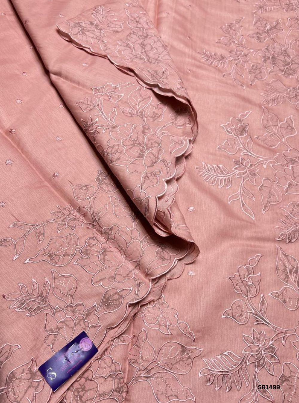 Peach - Applique Semi Tussar Saree