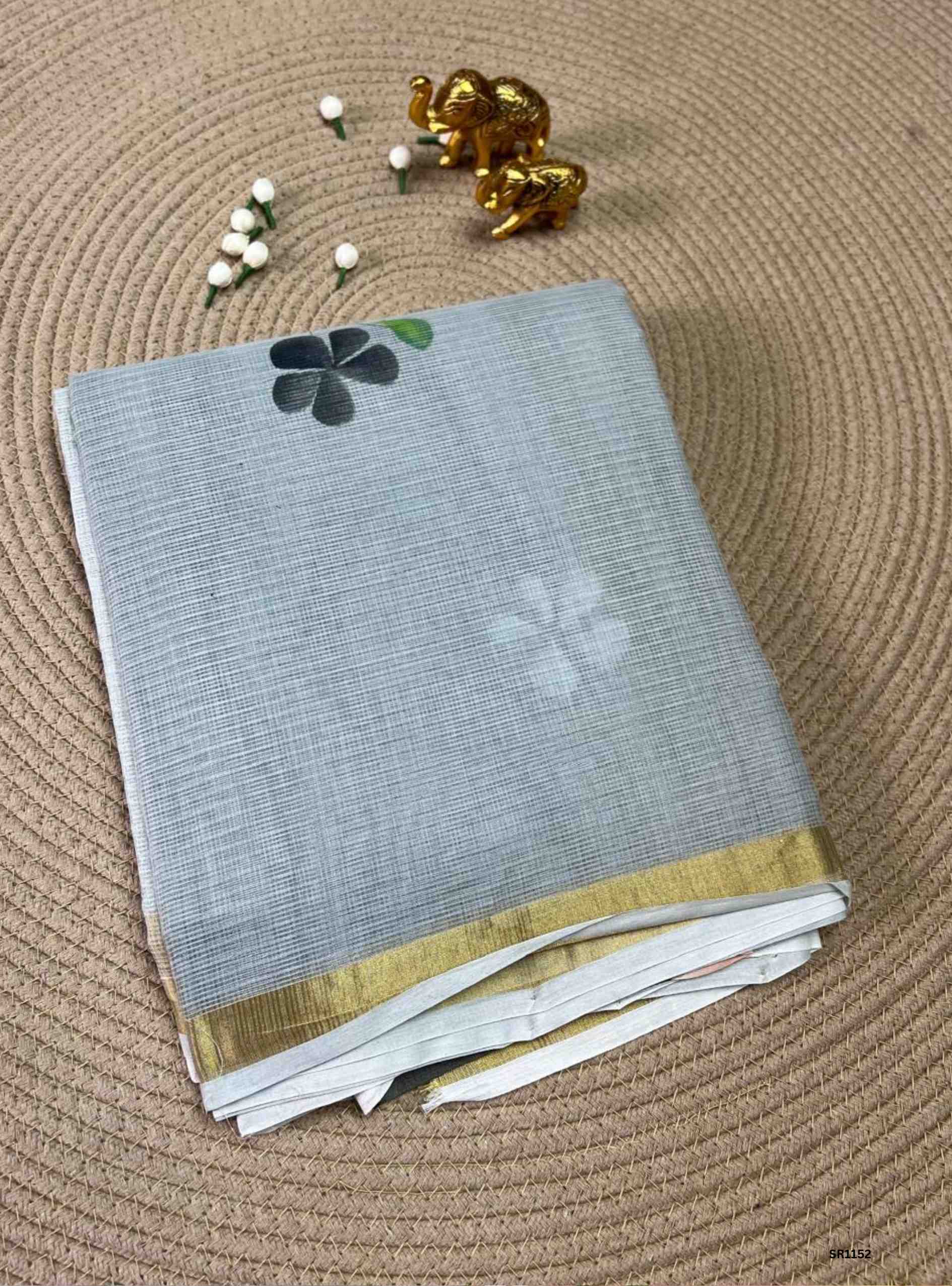 Grey - HandPainted Pure Kota Cotton Saree