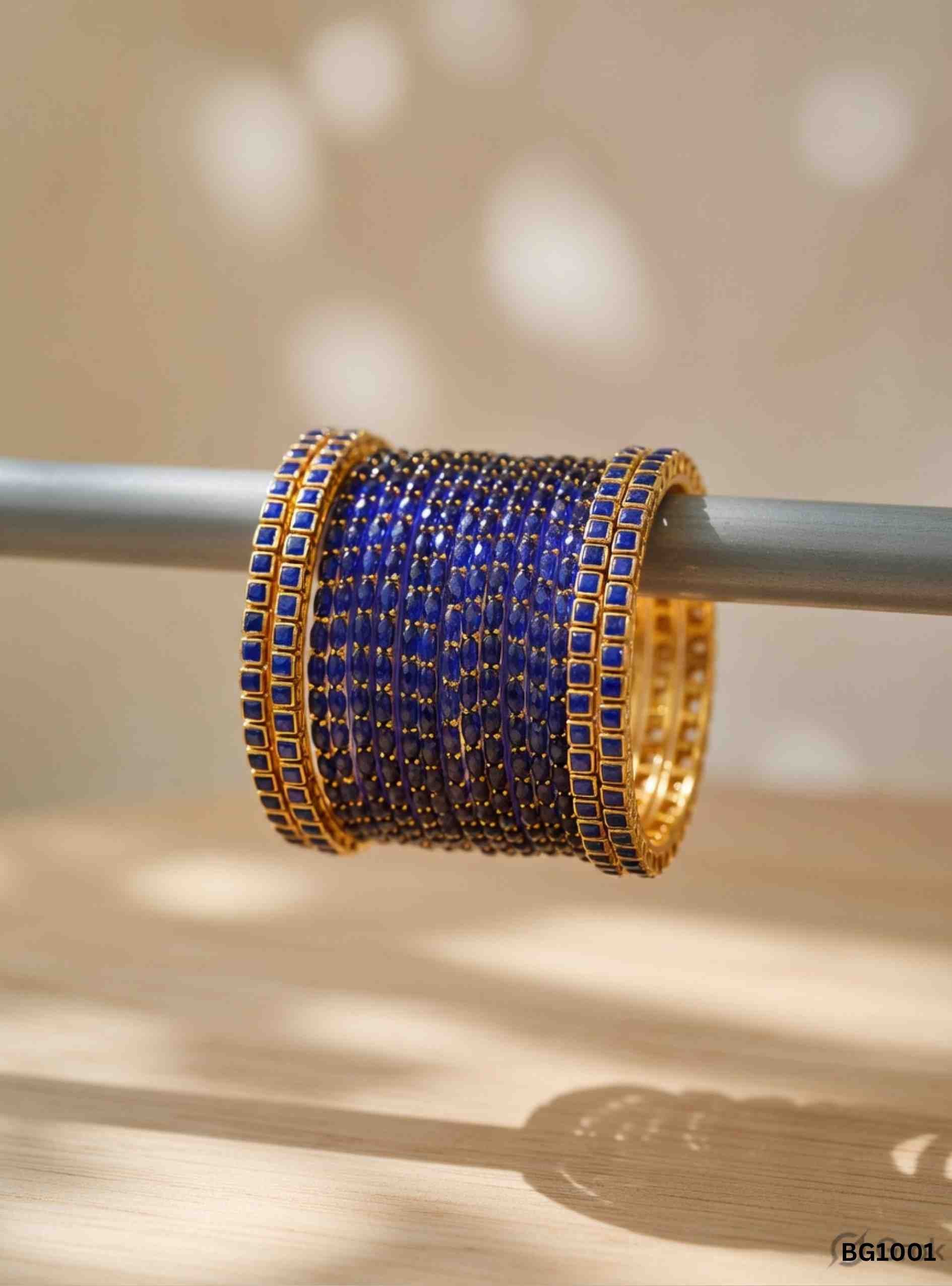Blue - Raindrop & Kundan Bangle Set