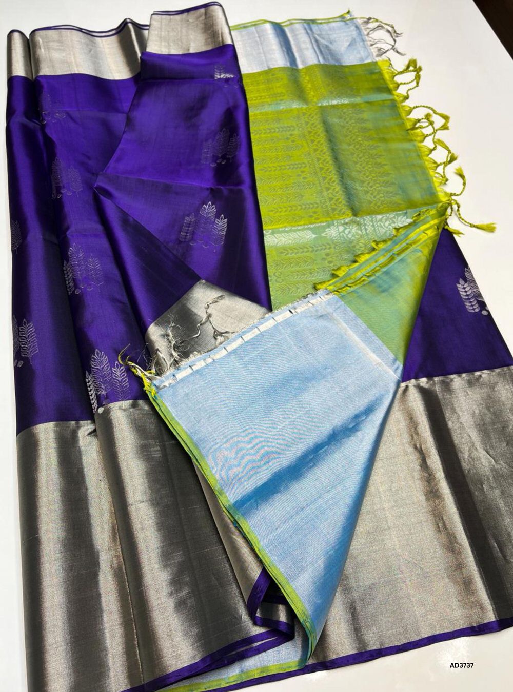 Purple & Dual Tone Green - Soft Silk Saree Minor damage