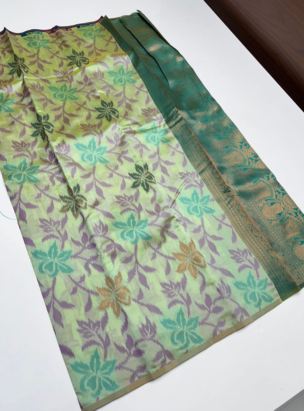 Pastel Lime Green - Semi Silk Saree