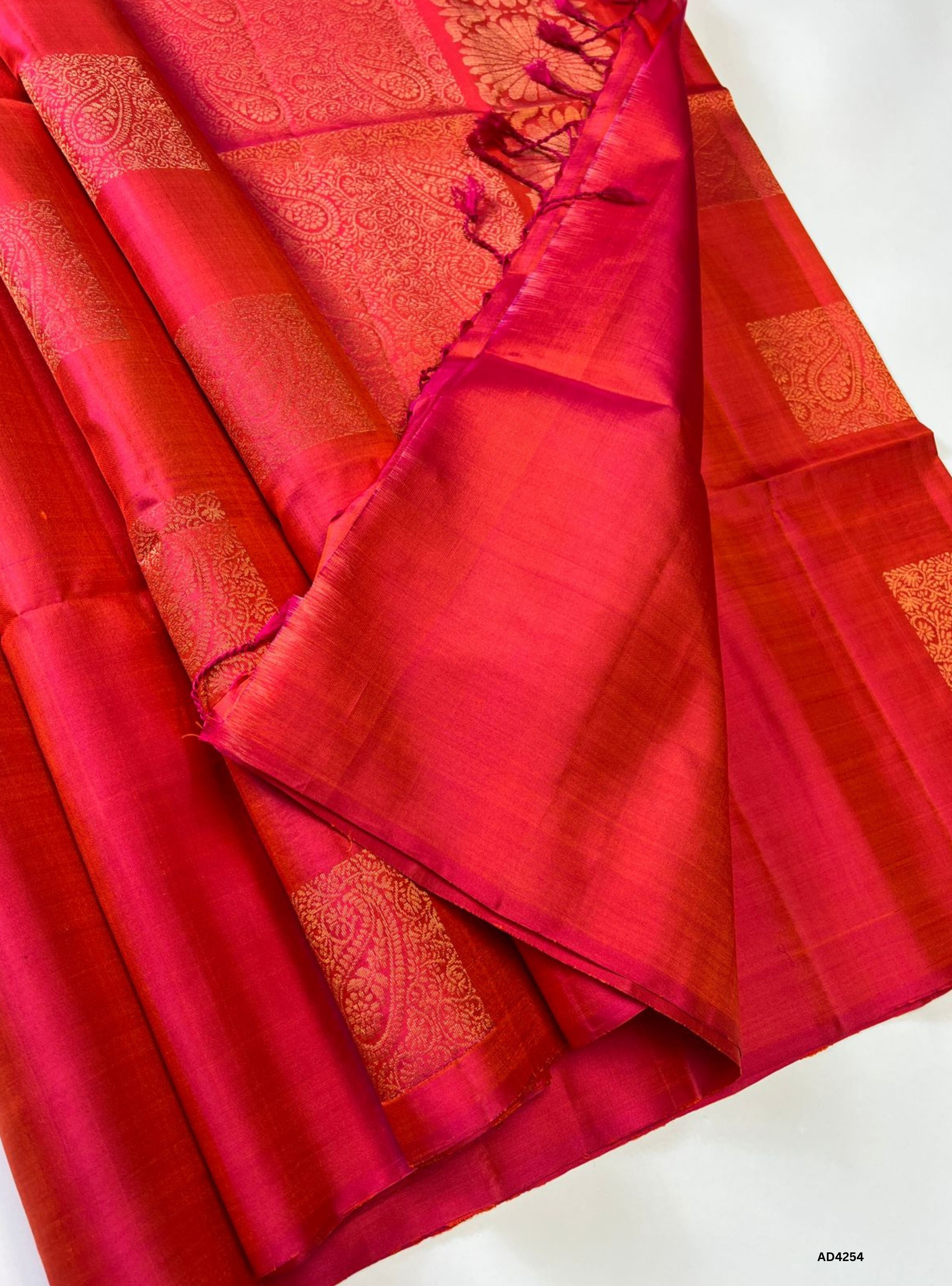 Orangish Pink - Soft Silk Saree