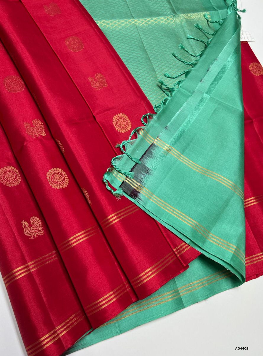 Red & Mint Green - Soft Silk Saree