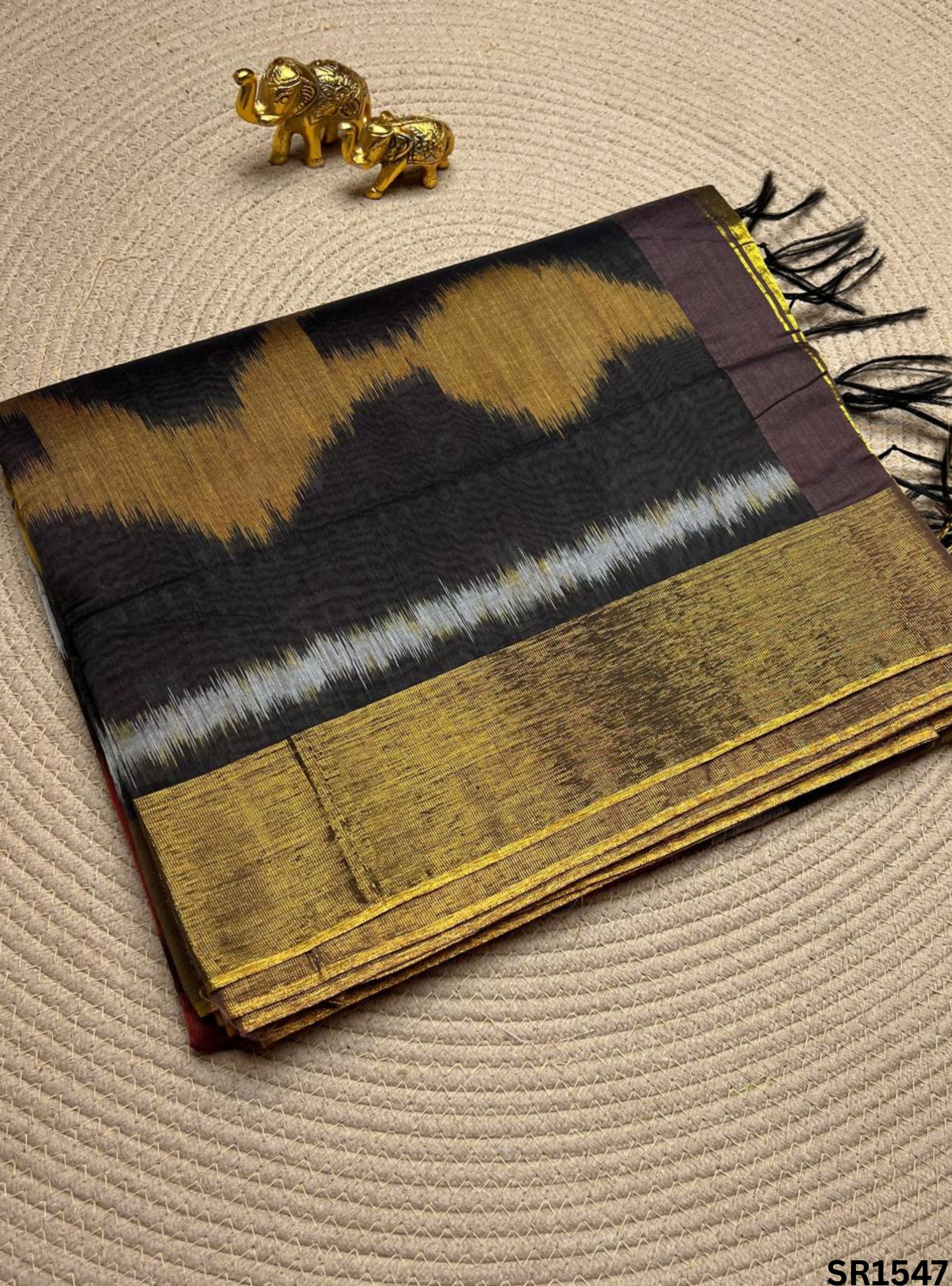 Coffee Brown & Black - Kotta Cotton Saree