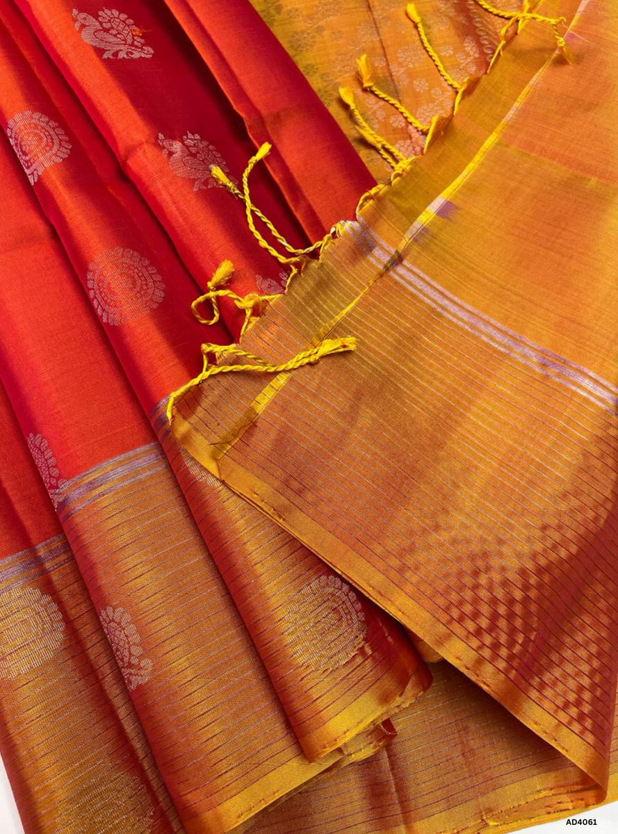 Orangeish pink & Yellow - Soft Silk Saree
