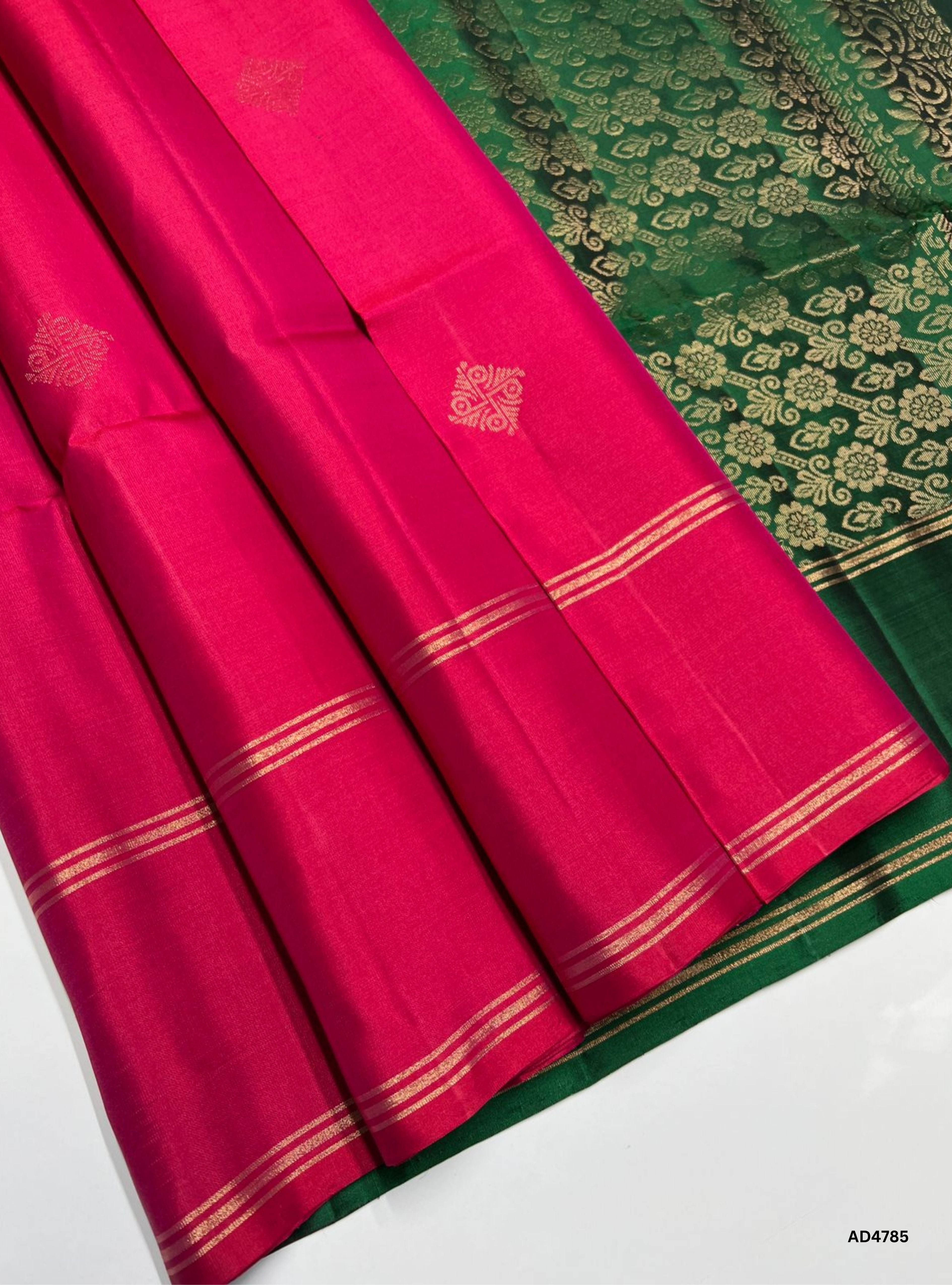 Rani Pink & Green - Soft Silk Saree